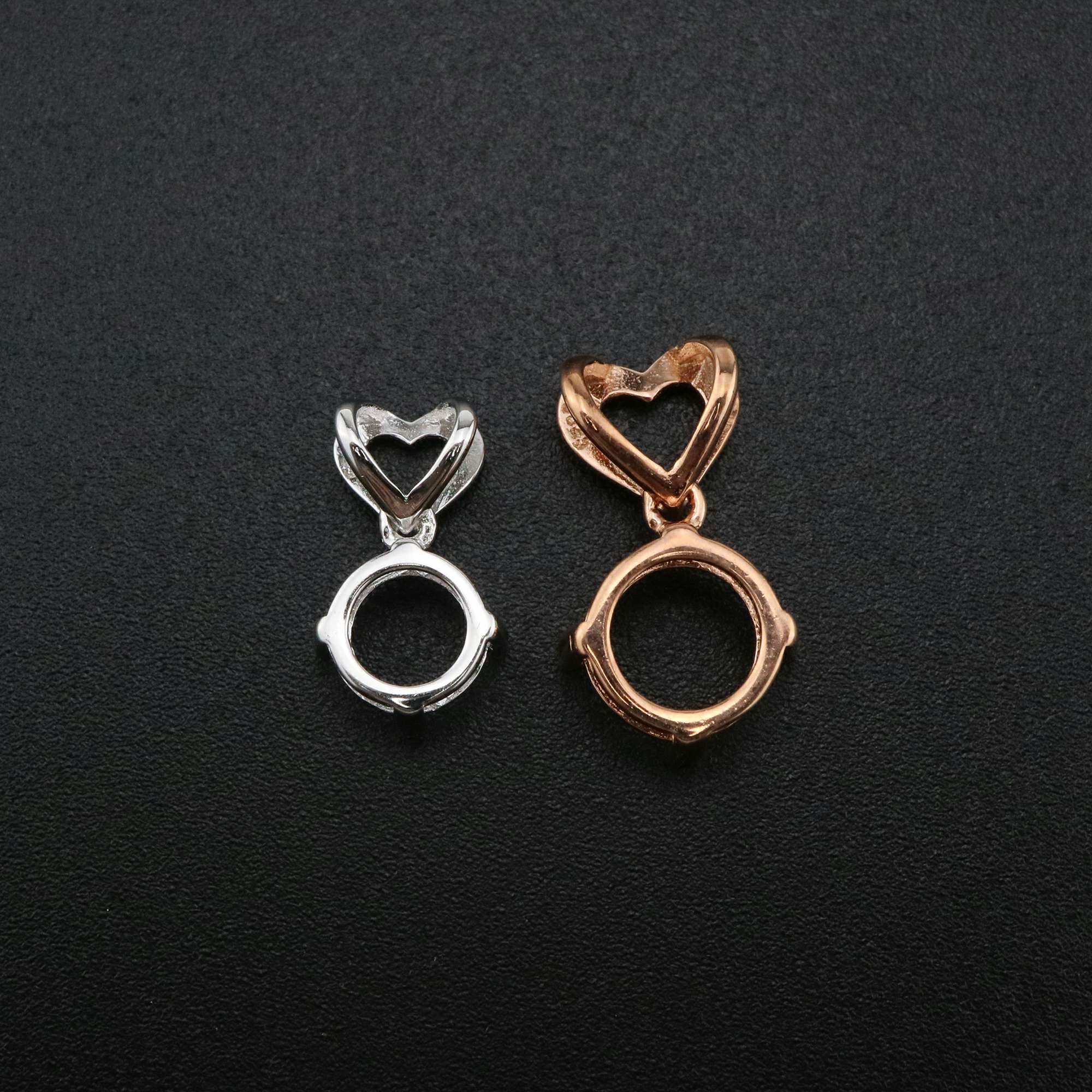 1Pcs 5-9MM Round Pendant Settings Rose Gold Plated Solid 925 Sterling Silver Heart Bail Charm Bezel Tray for Gemstone DIY Supplies 1411260 - Click Image to Close