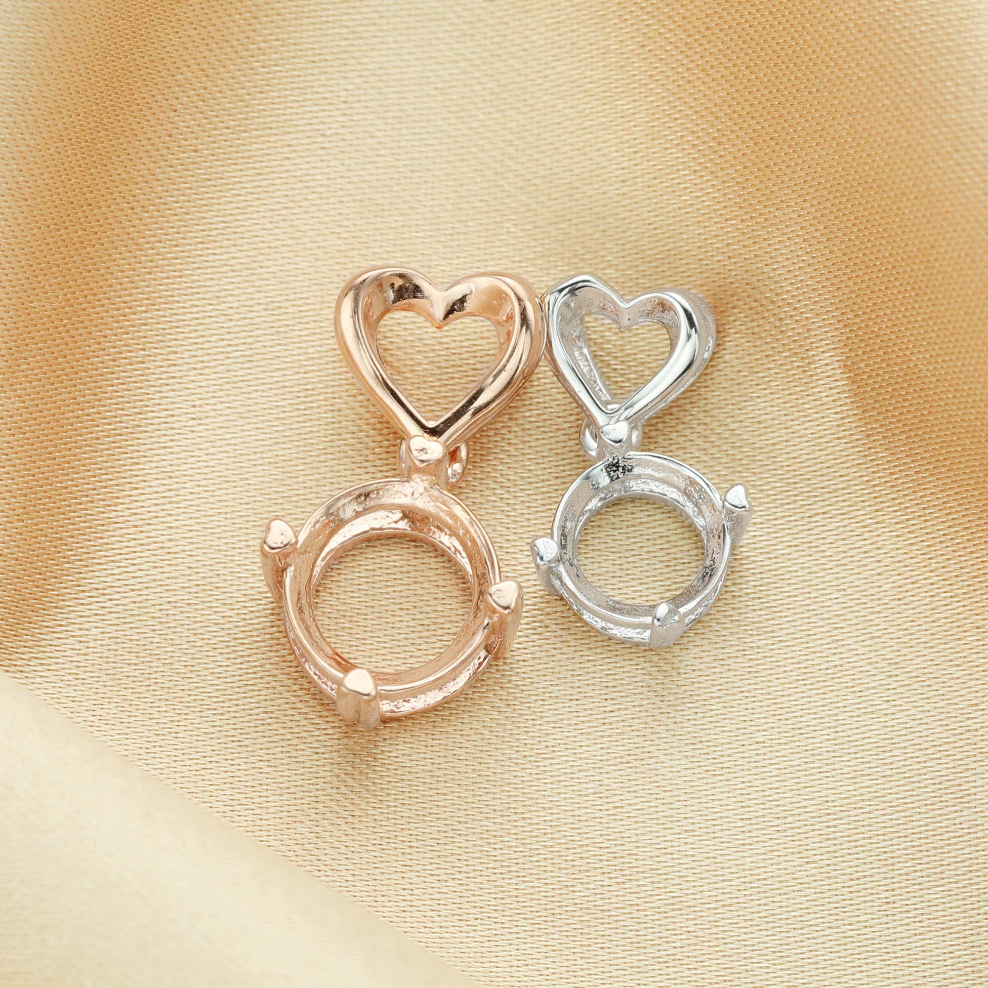 1Pcs 5-9MM Round Pendant Settings Rose Gold Plated Solid 925 Sterling Silver Heart Bail Charm Bezel Tray for Gemstone DIY Supplies 1411260 - Click Image to Close