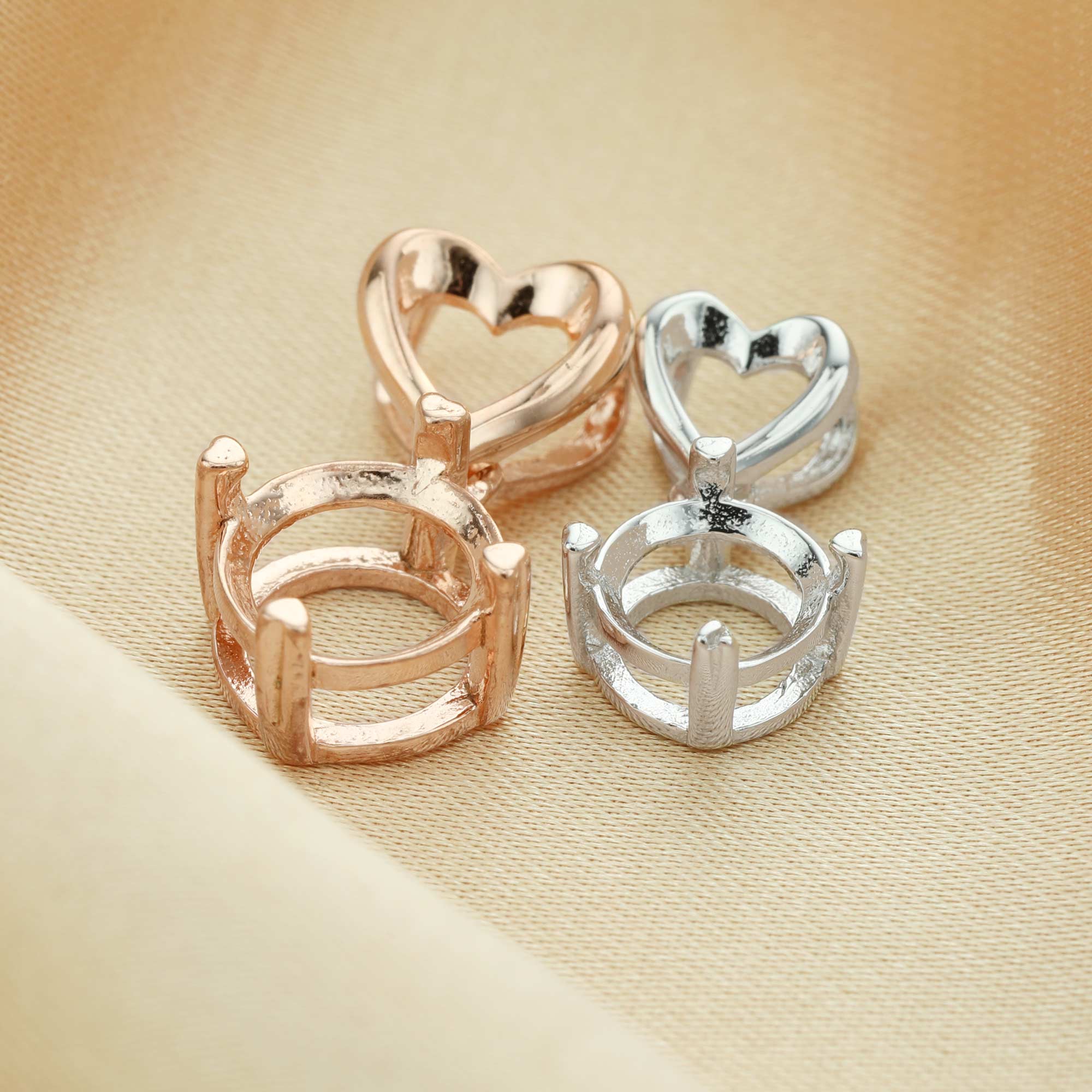 1Pcs 5-9MM Round Pendant Settings Rose Gold Plated Solid 925 Sterling Silver Heart Bail Charm Bezel Tray for Gemstone DIY Supplies 1411260 - Click Image to Close