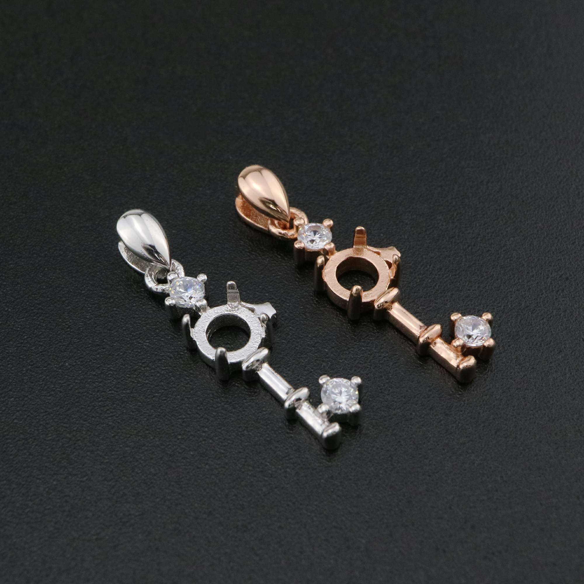 1Pcs 5MM Key Round Prong Pendant Settings Rose Gold Plated Solid 925 Sterling Silver Cabochon Charm Bezel Tray DIY Supplies 1411262 - Click Image to Close