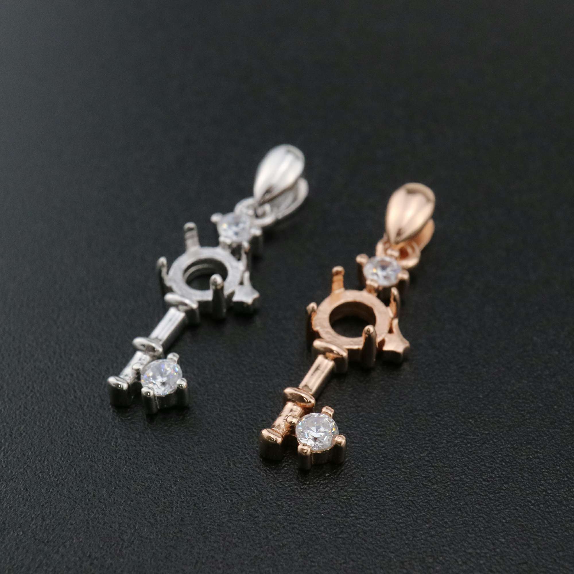 1Pcs 5MM Key Round Prong Pendant Settings Rose Gold Plated Solid 925 Sterling Silver Cabochon Charm Bezel Tray DIY Supplies 1411262 - Click Image to Close