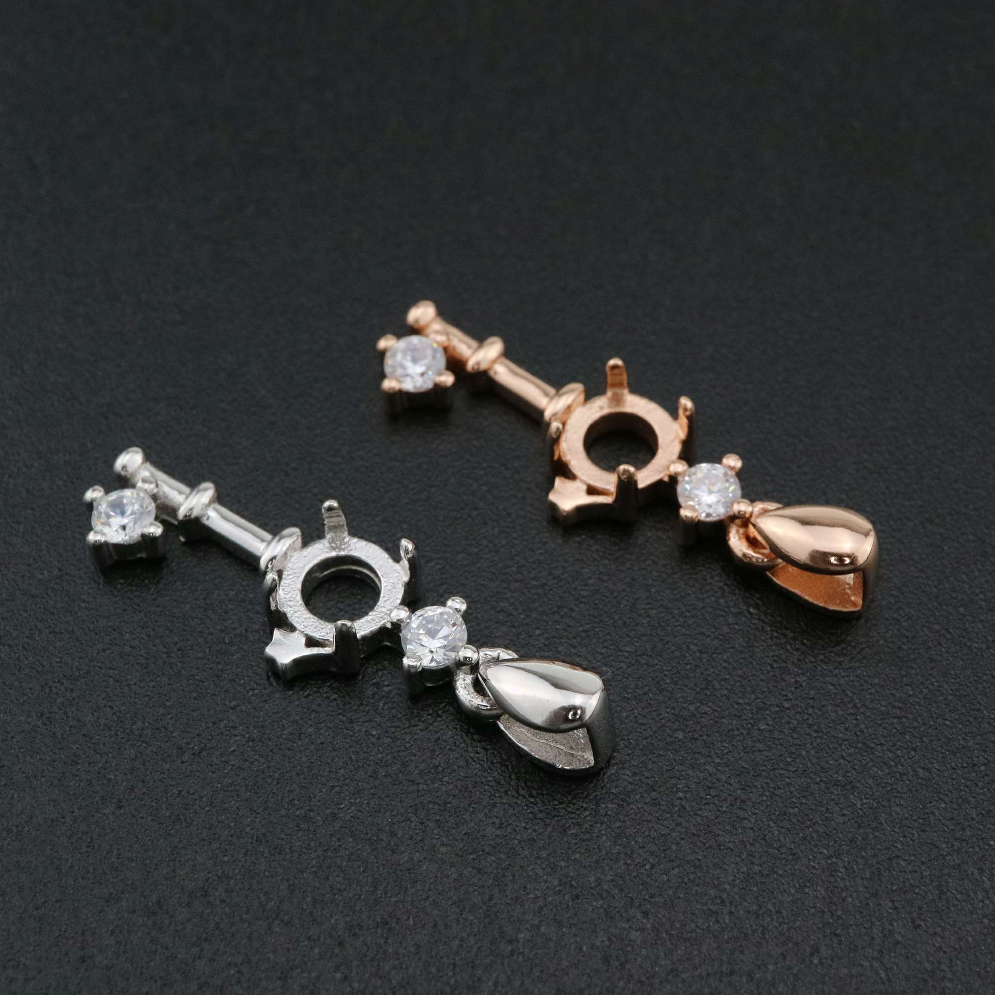 1Pcs 5MM Key Round Prong Pendant Settings Rose Gold Plated Solid 925 Sterling Silver Cabochon Charm Bezel Tray DIY Supplies 1411262 - Click Image to Close