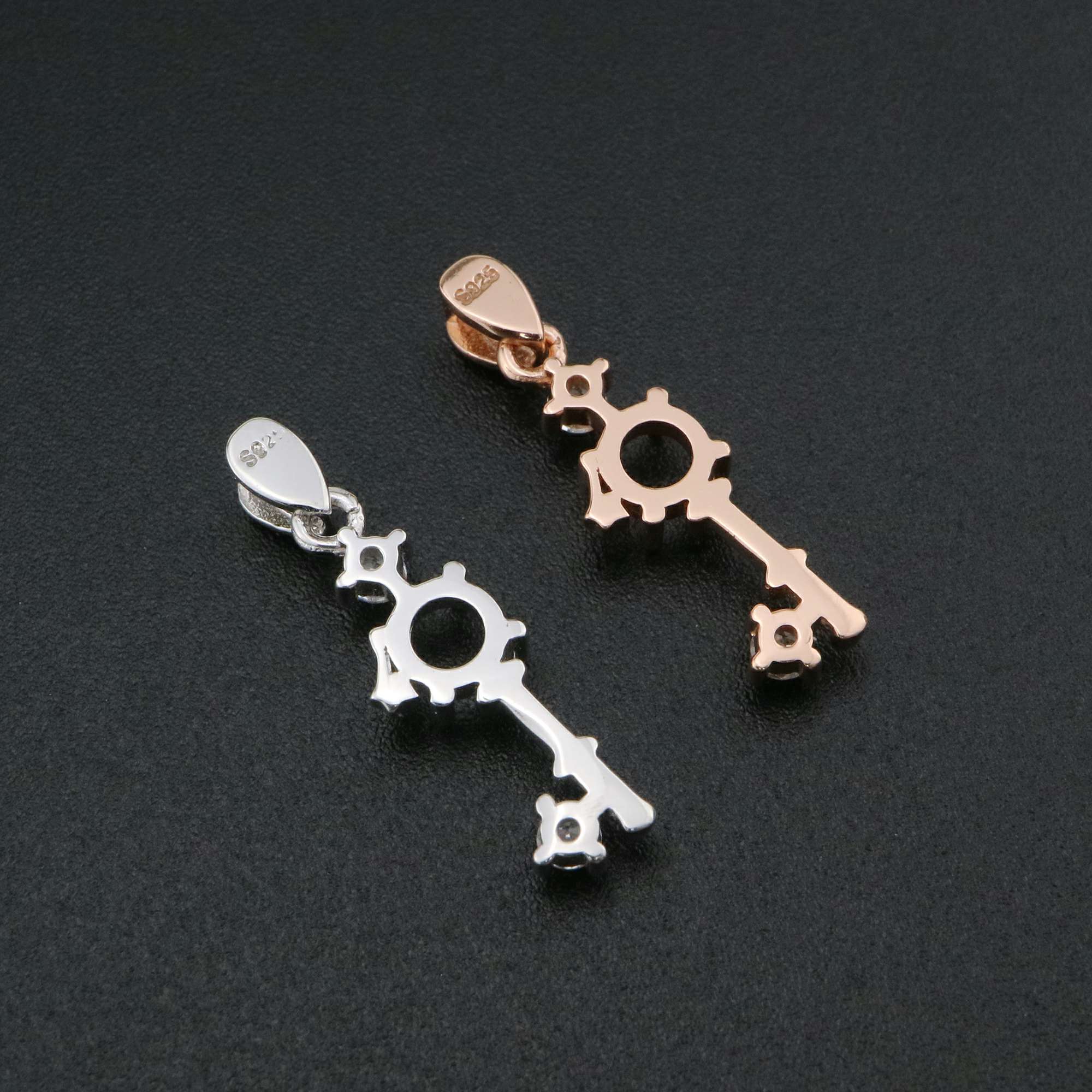 1Pcs 5MM Key Round Prong Pendant Settings Rose Gold Plated Solid 925 Sterling Silver Cabochon Charm Bezel Tray DIY Supplies 1411262 - Click Image to Close