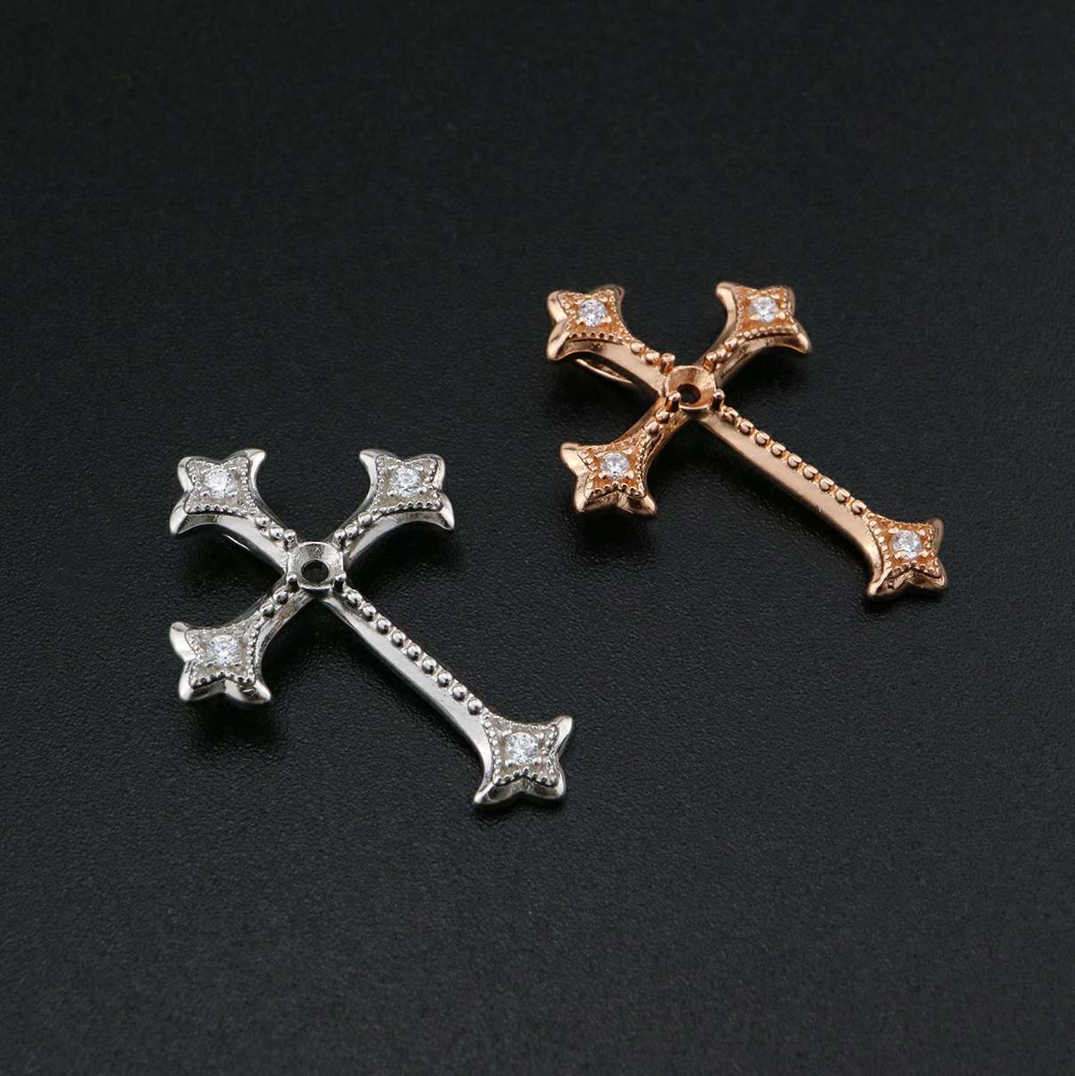1Pcs 3MM Round Prong Pendant Settings Crose Rose Gold Plated Solid 925 Sterling Silver Charm Bezel Tray DIY Supplies 1411264 - Click Image to Close