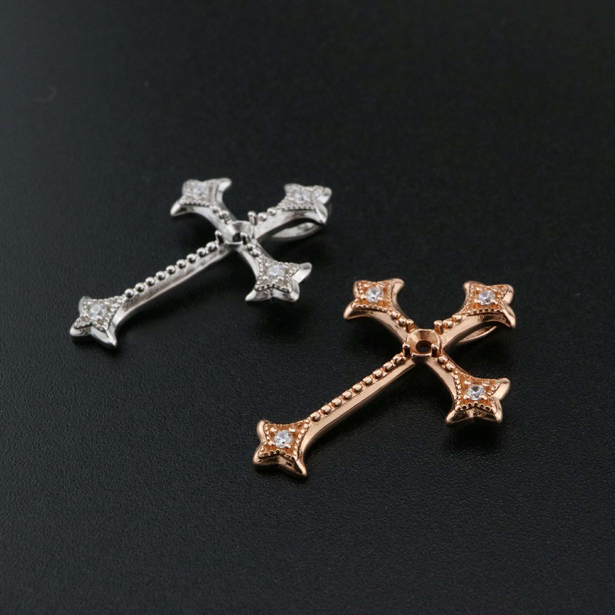 1Pcs 3MM Round Prong Pendant Settings Crose Rose Gold Plated Solid 925 Sterling Silver Charm Bezel Tray DIY Supplies 1411264 - Click Image to Close