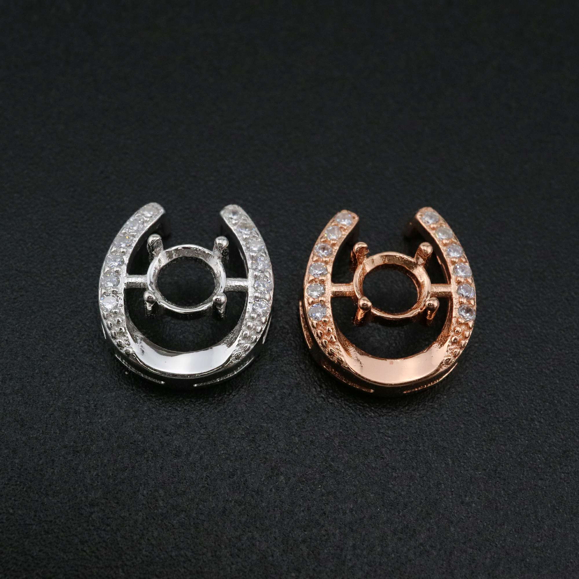 1Pcs 5MM Round Prong Pendant Settings Horseshoe Rose Gold Plated Solid 925 Sterling Silver Charm Bezel Tray DIY Supplies 1411266 - Click Image to Close