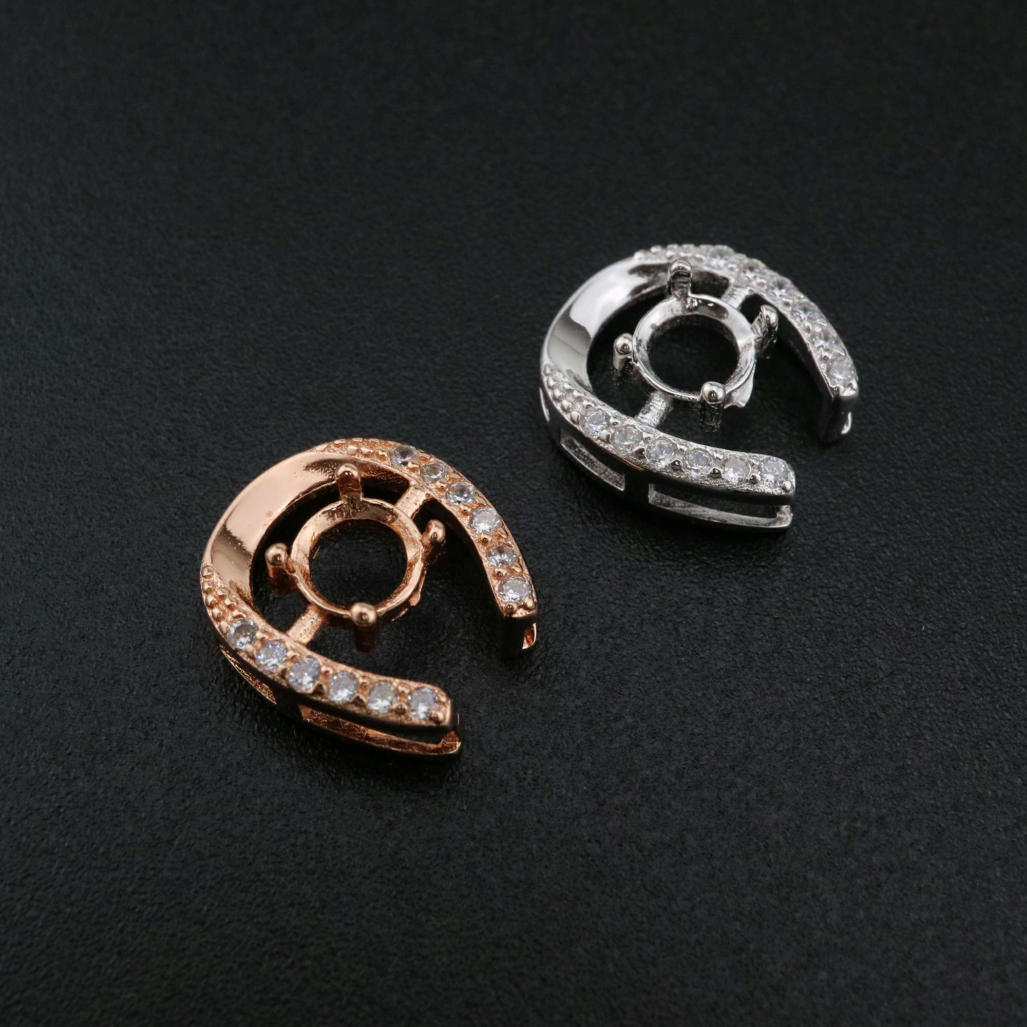 1Pcs 5MM Round Prong Pendant Settings Horseshoe Rose Gold Plated Solid 925 Sterling Silver Charm Bezel Tray DIY Supplies 1411266 - Click Image to Close