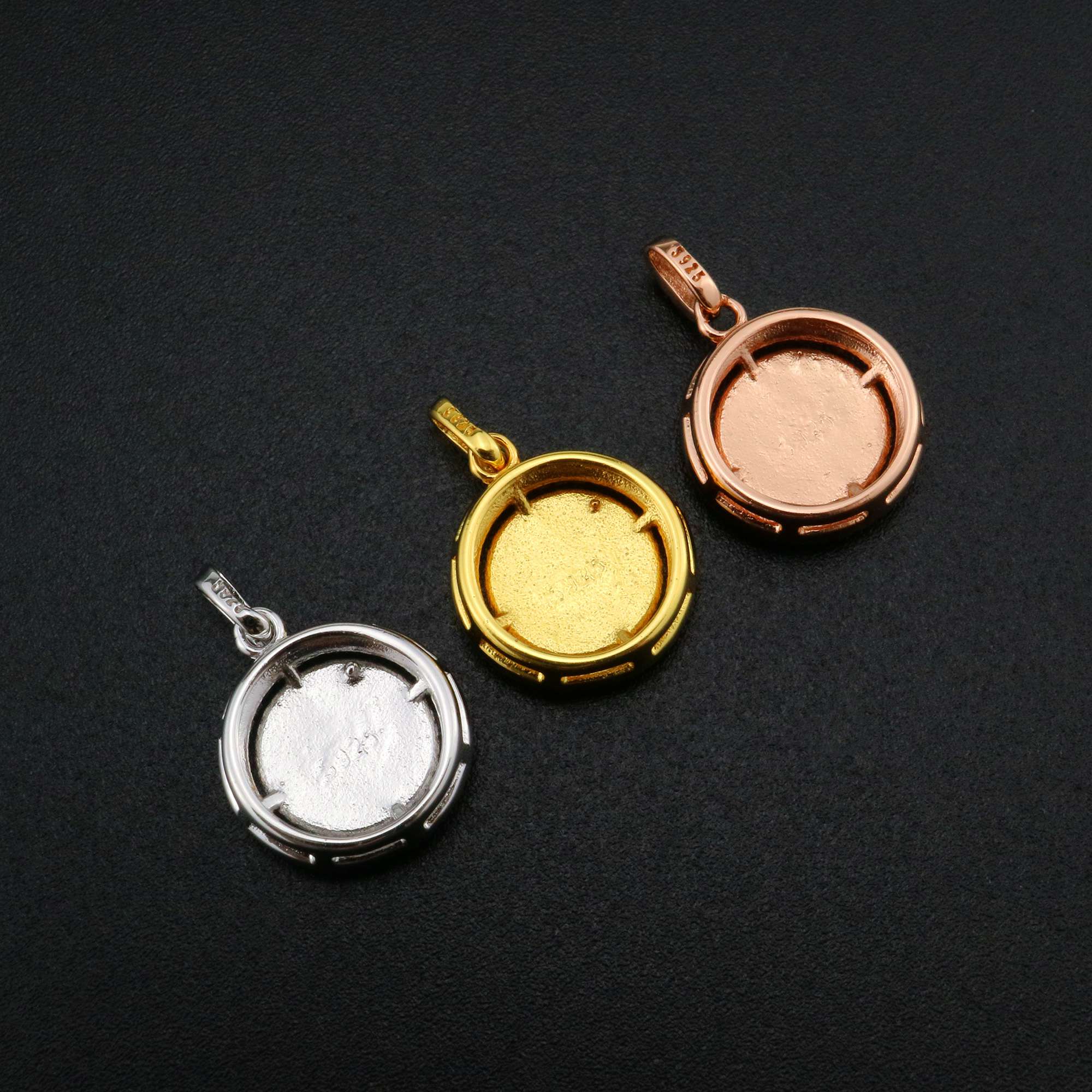 Keepsake Breast Milk Resin Round Pendant Bezel 8MM Solid Back Cabochon Settings 925 Sterling Silver Rose Gold Plated Halo Charm DIY Supplies 1411273 - Click Image to Close