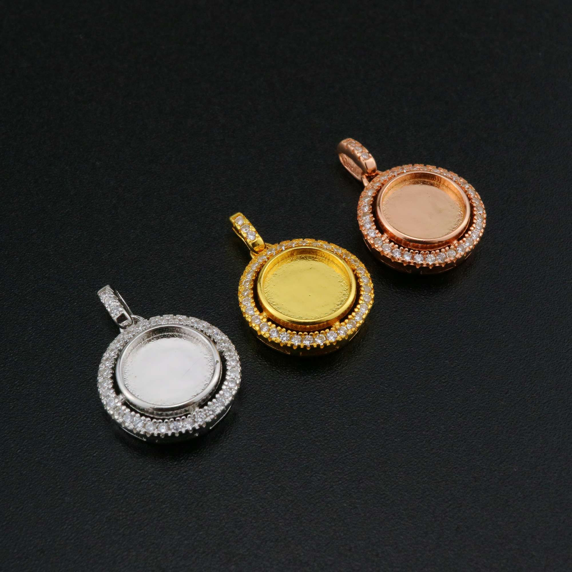 Keepsake Breast Milk Resin Round Pendant Bezel 8MM Solid Back Cabochon Settings 925 Sterling Silver Rose Gold Plated Halo Charm DIY Supplies 1411273 - Click Image to Close