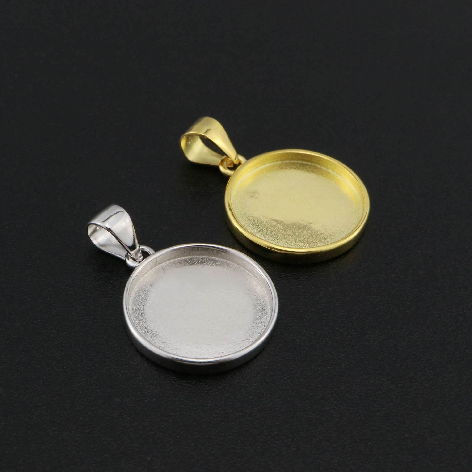 Round Bezel Settings for Breast Milk Resin Gold Plated Solid 925 Sterling Silver Pendant Charm DIY Supplies 1411274 - Click Image to Close