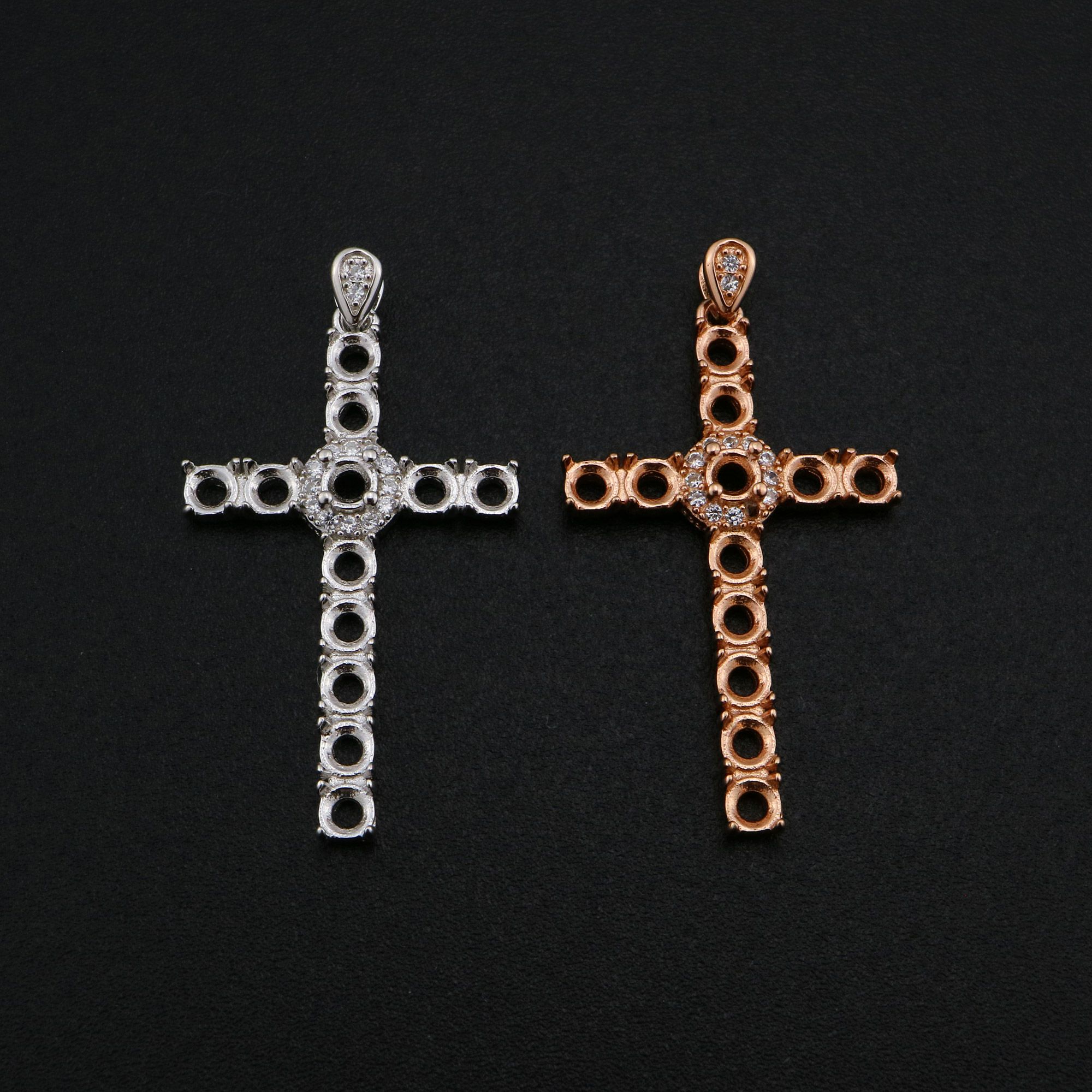 3MM Round Prong Pendant Settings 12 Stones Cross Solid 925 Sterling Silver Rose Gold Plated Charm Bezel DIY Gemstone Supplies 1411279