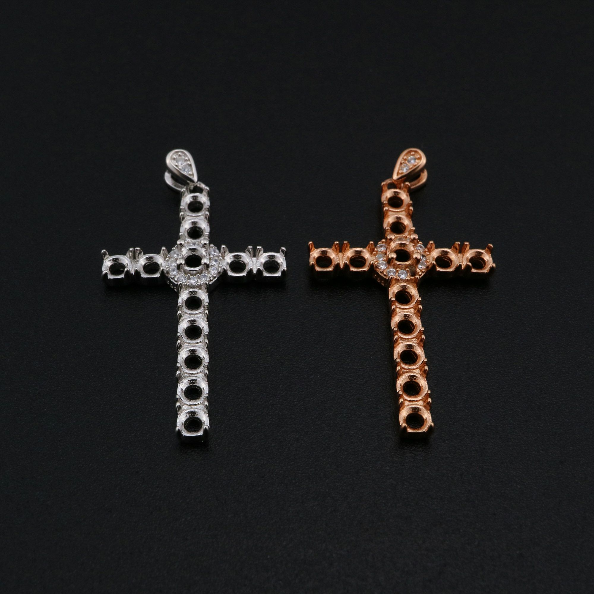 3MM Round Prong Pendant Settings 12 Stones Cross Solid 925 Sterling Silver Rose Gold Plated Charm Bezel DIY Gemstone Supplies 1411279