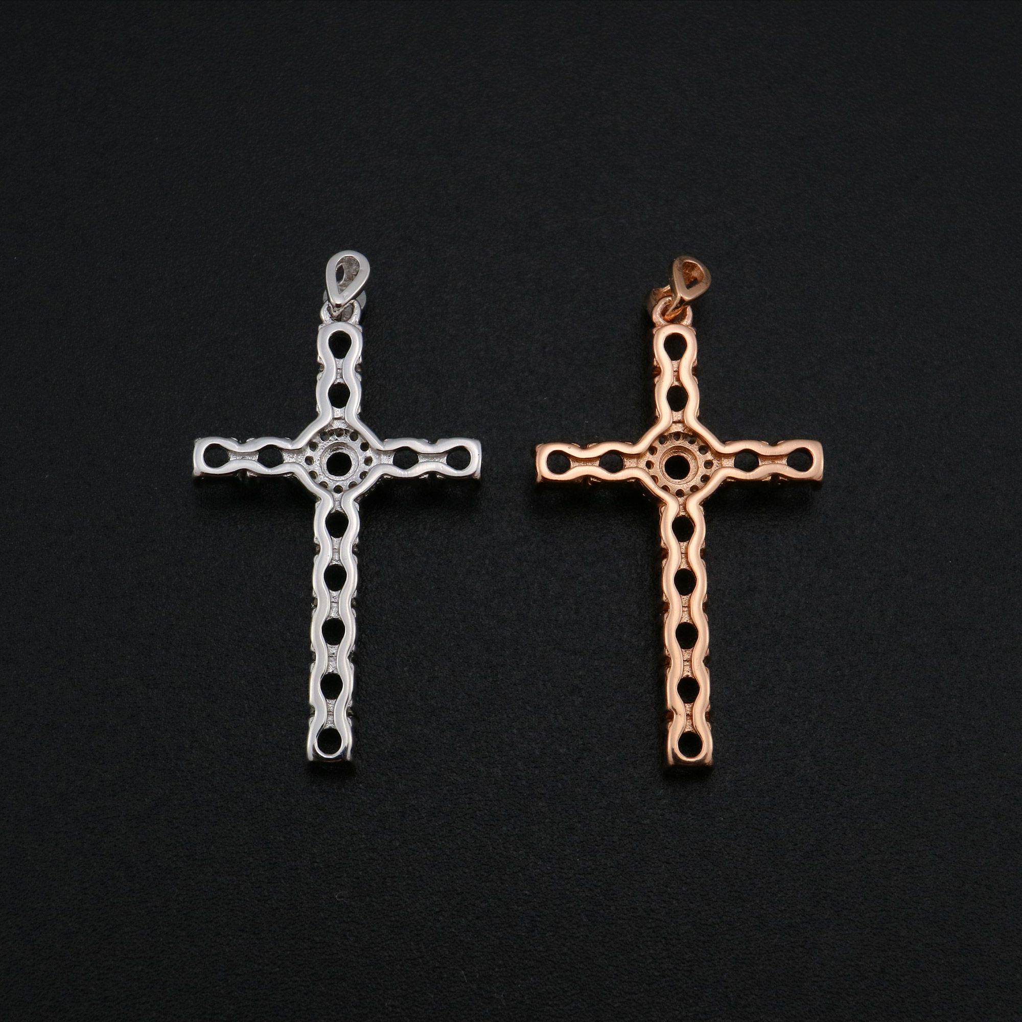3MM Round Prong Pendant Settings 12 Stones Cross Solid 925 Sterling Silver Rose Gold Plated Charm Bezel DIY Gemstone Supplies 1411279