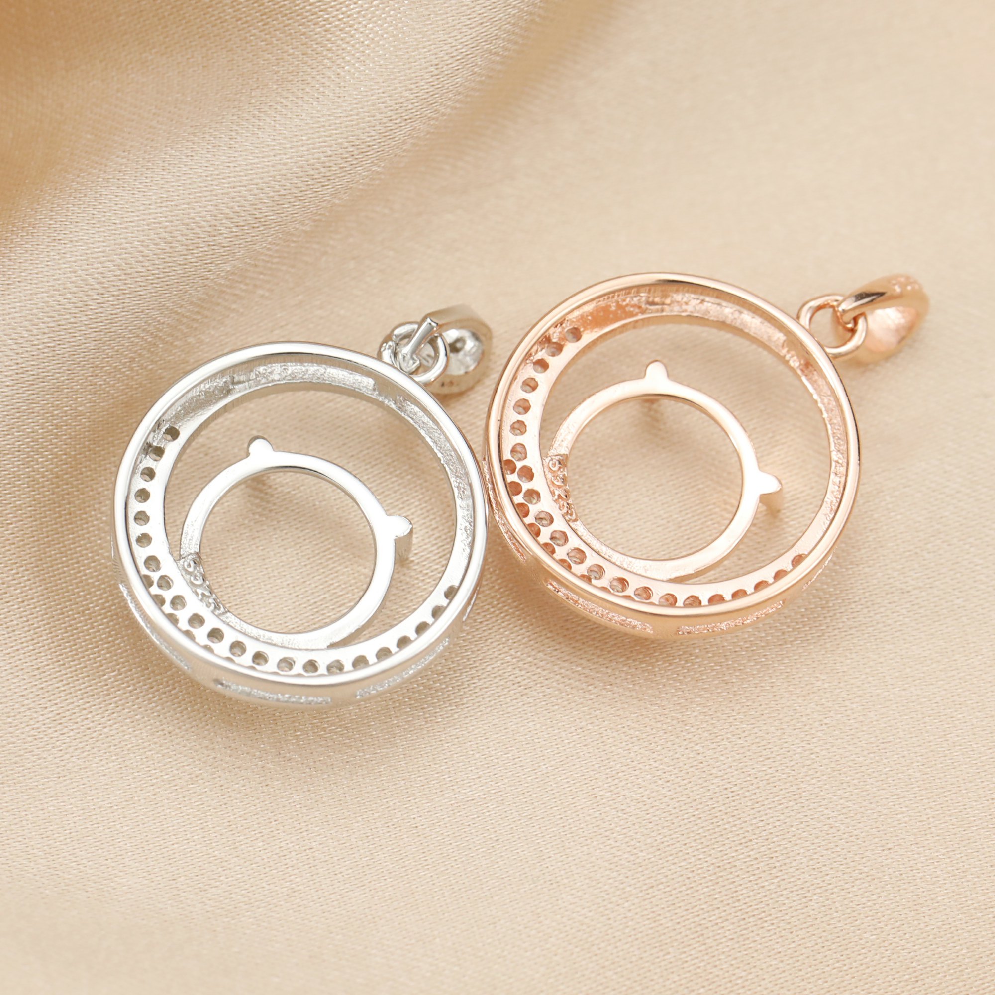 Keepsake Breast Milk Resin 10MM Round Prong Pendant Blank Bezel Settings Full Moon Rose Gold Plated Solid 925 Sterling Silver DIY Charm Supplies 1411299 - Click Image to Close
