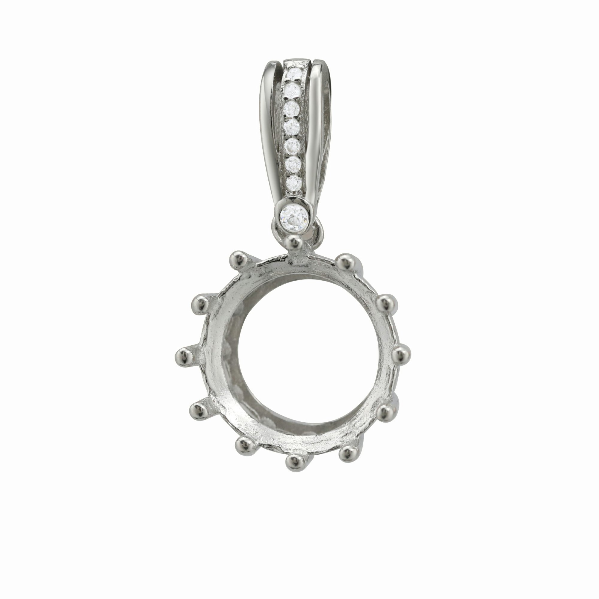 12MM Round Prong Pendant Blank Bezel Settings Simple Solid 925 Sterling Silver DIY Charm Supplies for Gemstone 1411300 - Click Image to Close