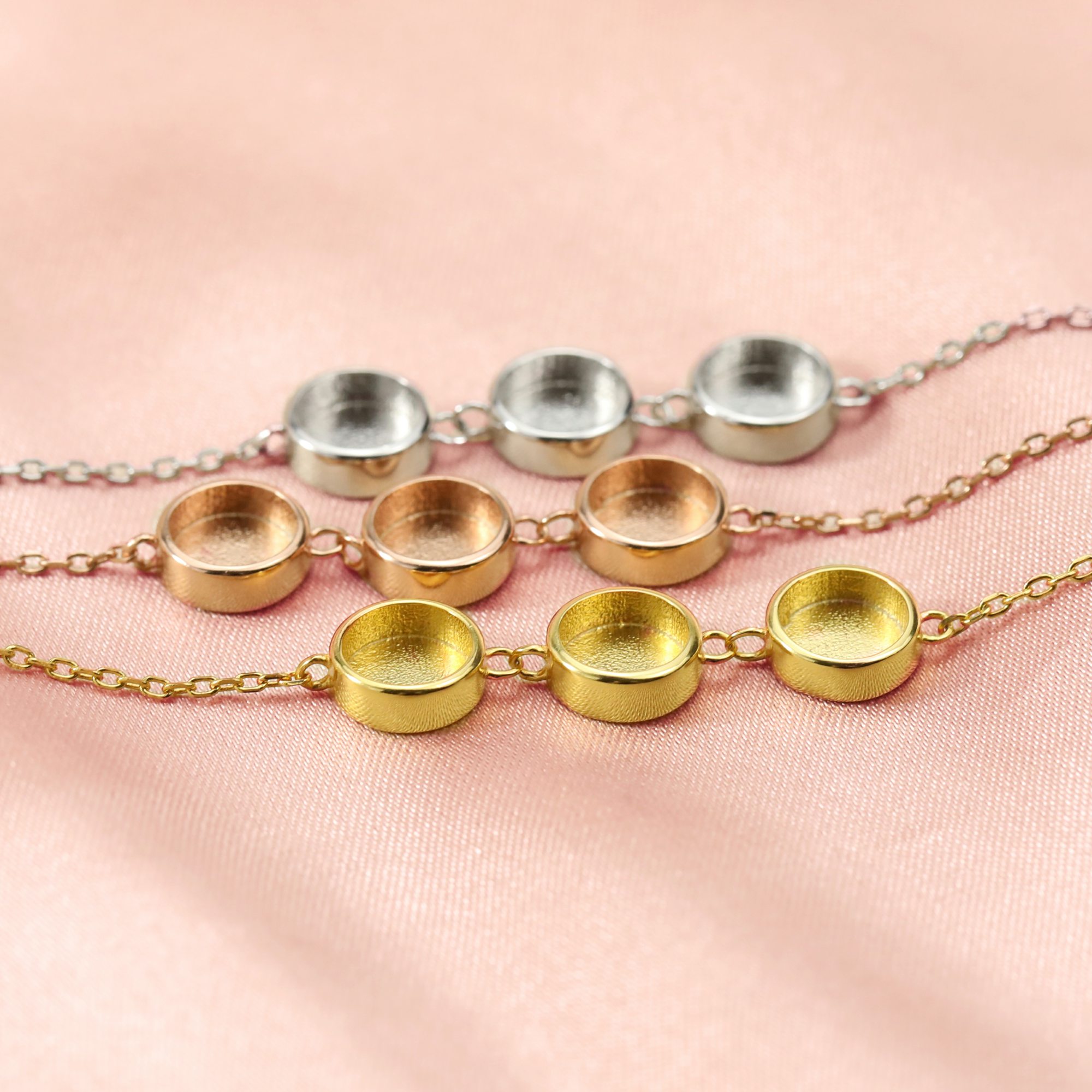 6MM Round Keepsake Breast Milk Bezel Settings Resin Solid 14K Gold DIY Pendant Bezel Necklace Chain 18''+2'' 1411304-1 - Click Image to Close
