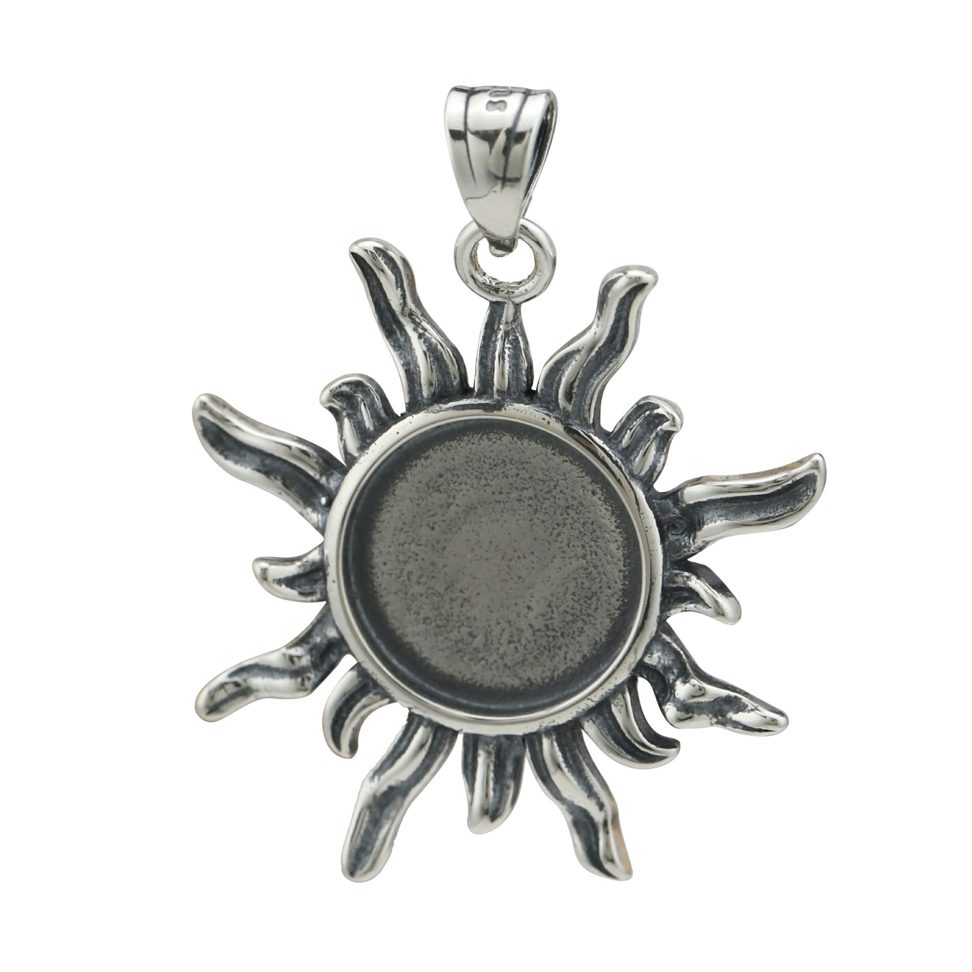 Keepsake Breast Milk Resin Round Sun Pendant Bezel Settings Antiqued Solid 925 Sterling Silver DIY Charm Bezel Supplies 1411310 - Click Image to Close