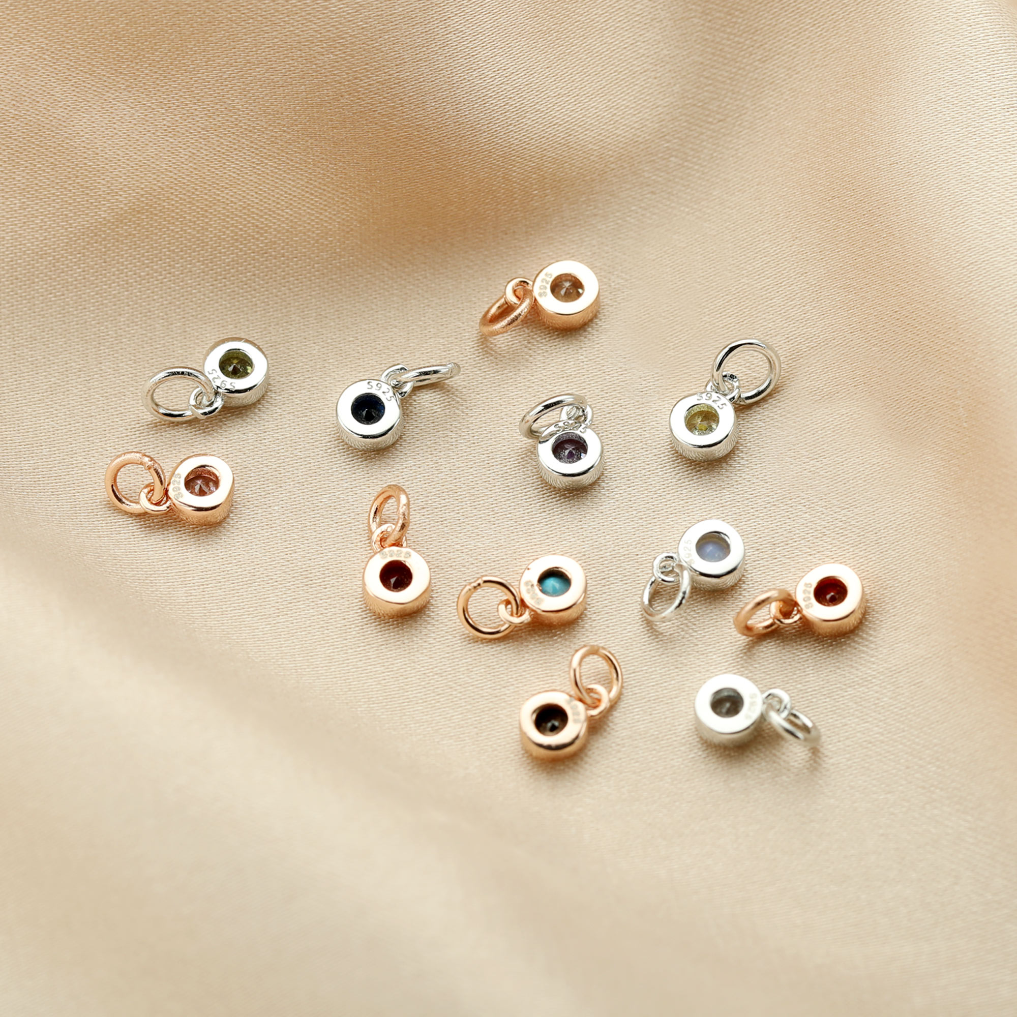 4MM Round Birthstone Charm,Solid 925 Sterling Silver Color Stone Pendant Charm,Simulated Color Gemstone DIY Supplies Charm 1411313 - Click Image to Close