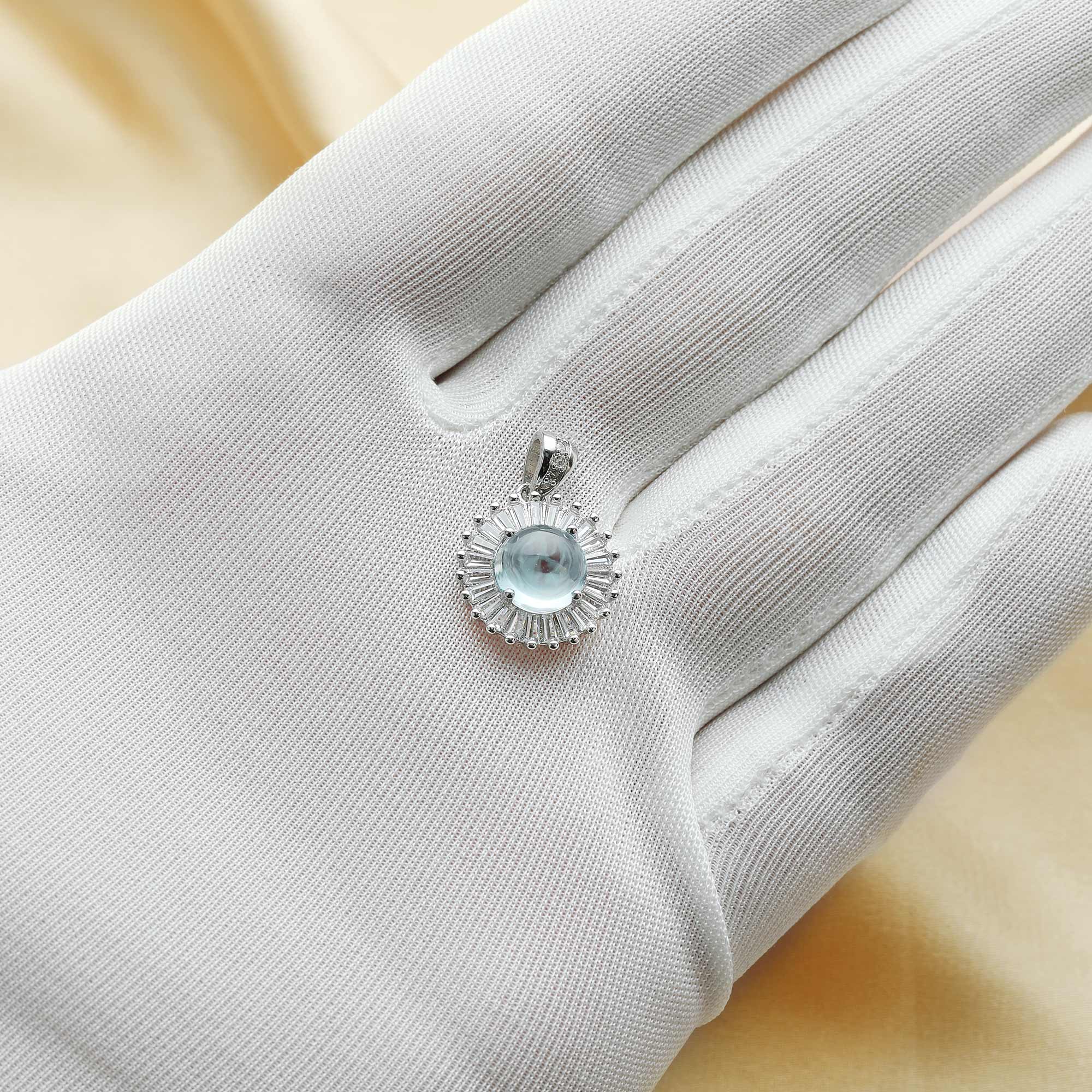 15MM Round Birthstone Charm with 8MM Sky Blue Topaz Cabochon,Solid 925 Sterling Silver Charm,November Birthstone Pendant,DIY Jewelry Supplies 1411320 - Click Image to Close