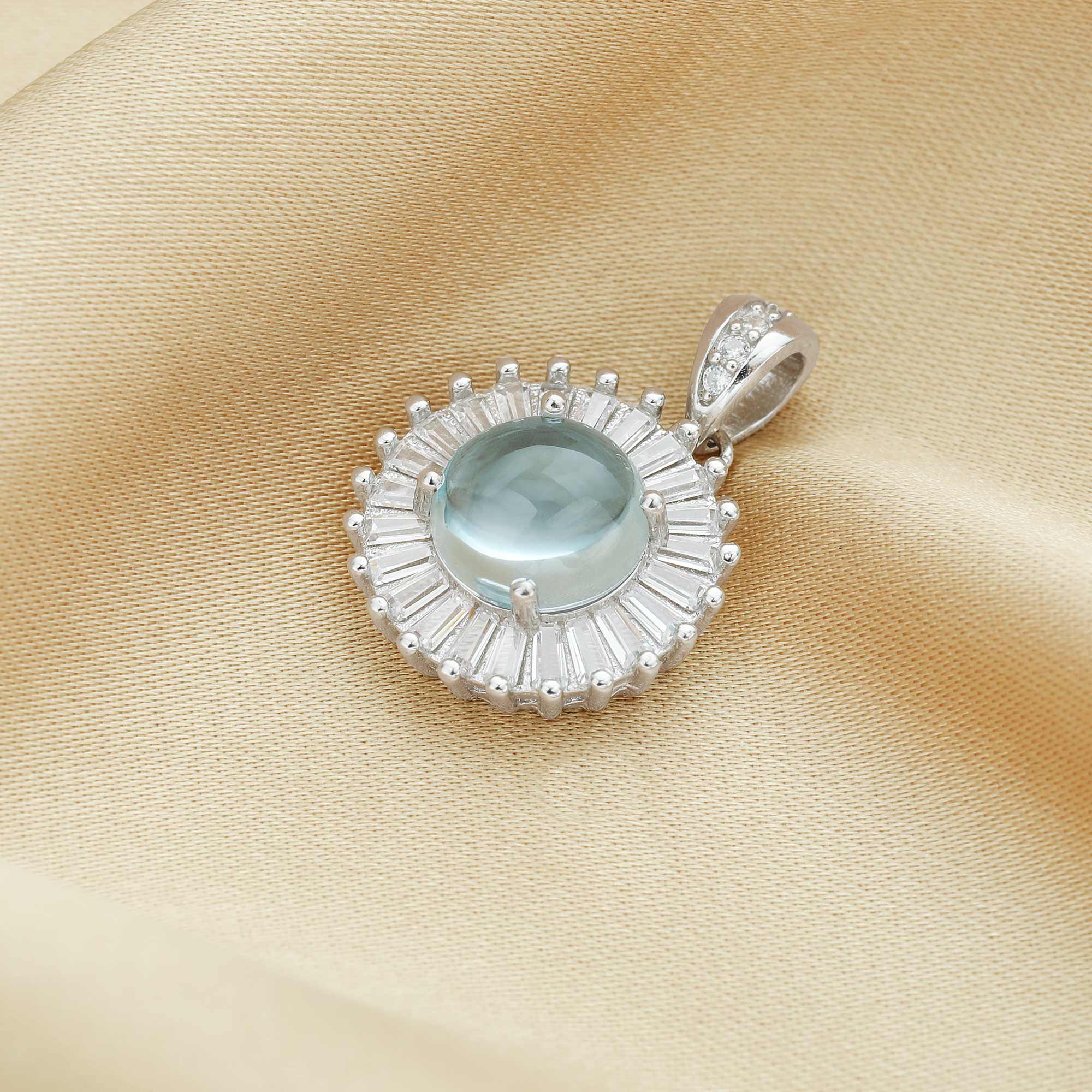 15MM Round Birthstone Charm with 8MM Sky Blue Topaz Cabochon,Solid 925 Sterling Silver Charm,November Birthstone Pendant,DIY Jewelry Supplies 1411320 - Click Image to Close