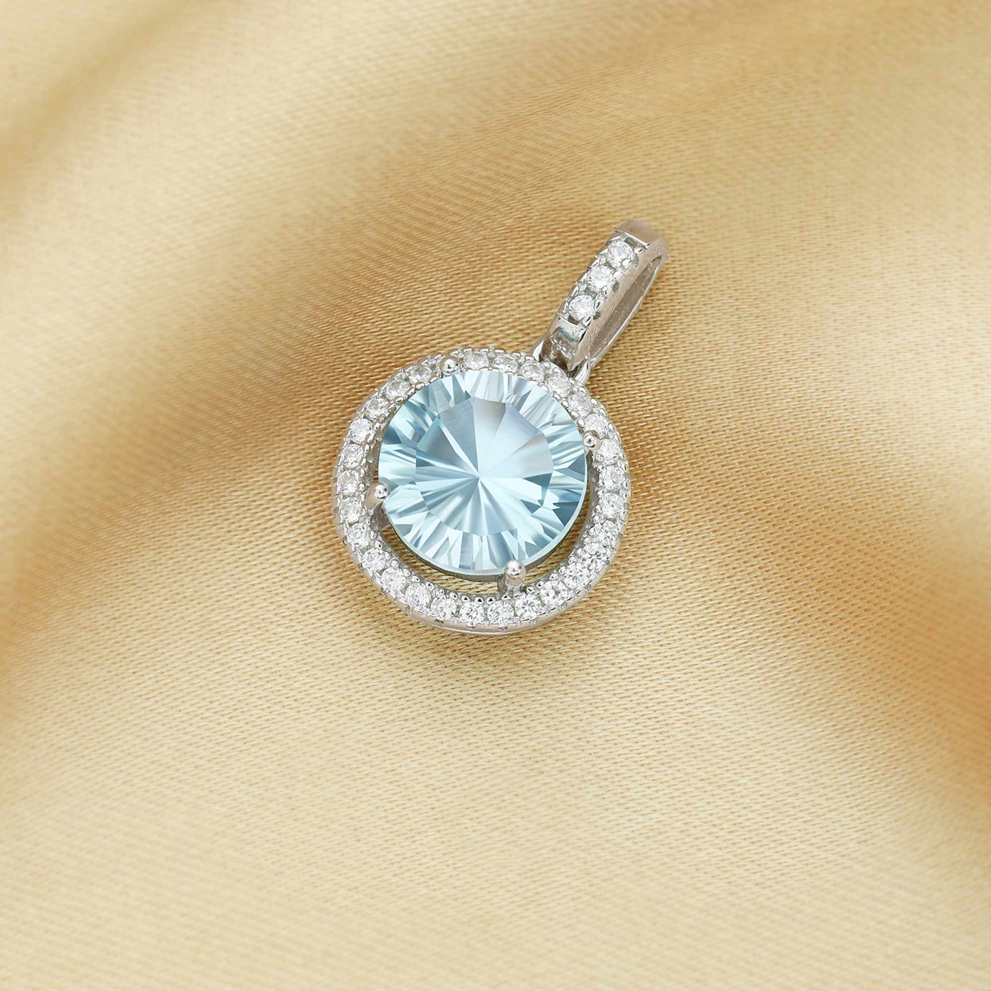 12MM Round Birthstone Pendant Charm With 8MM Faceted Sky Blue Topaz,Solid 925 Sterling Silver Charm,November Birthstone Pendant 1411321 - Click Image to Close