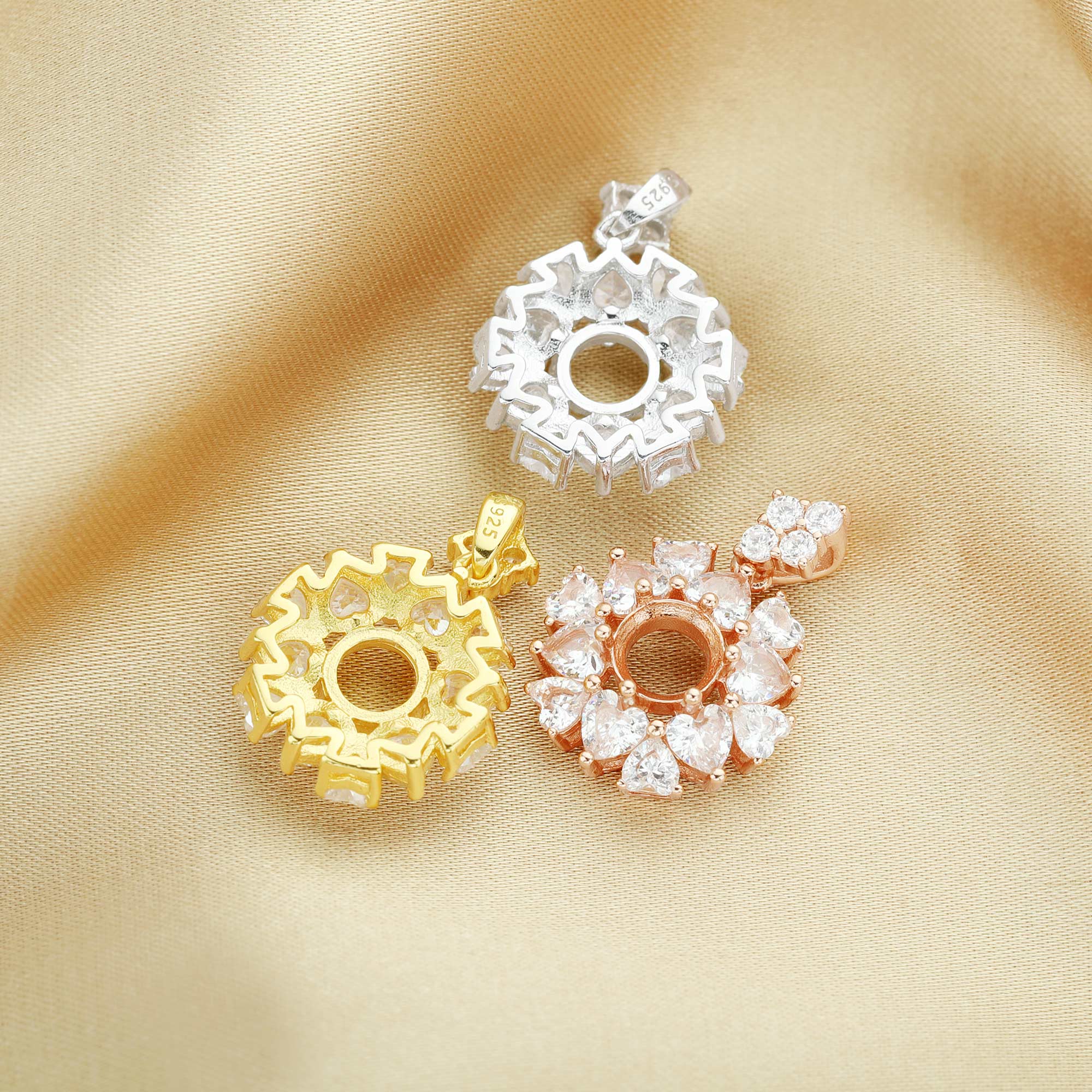 6MM Round Prong Pendant Settings,Luxury Solid 925 Sterling Silver Gold Plated Charm, Art Deco Charm,DIY Charm Bezel For Gemstone 1411325 - Click Image to Close
