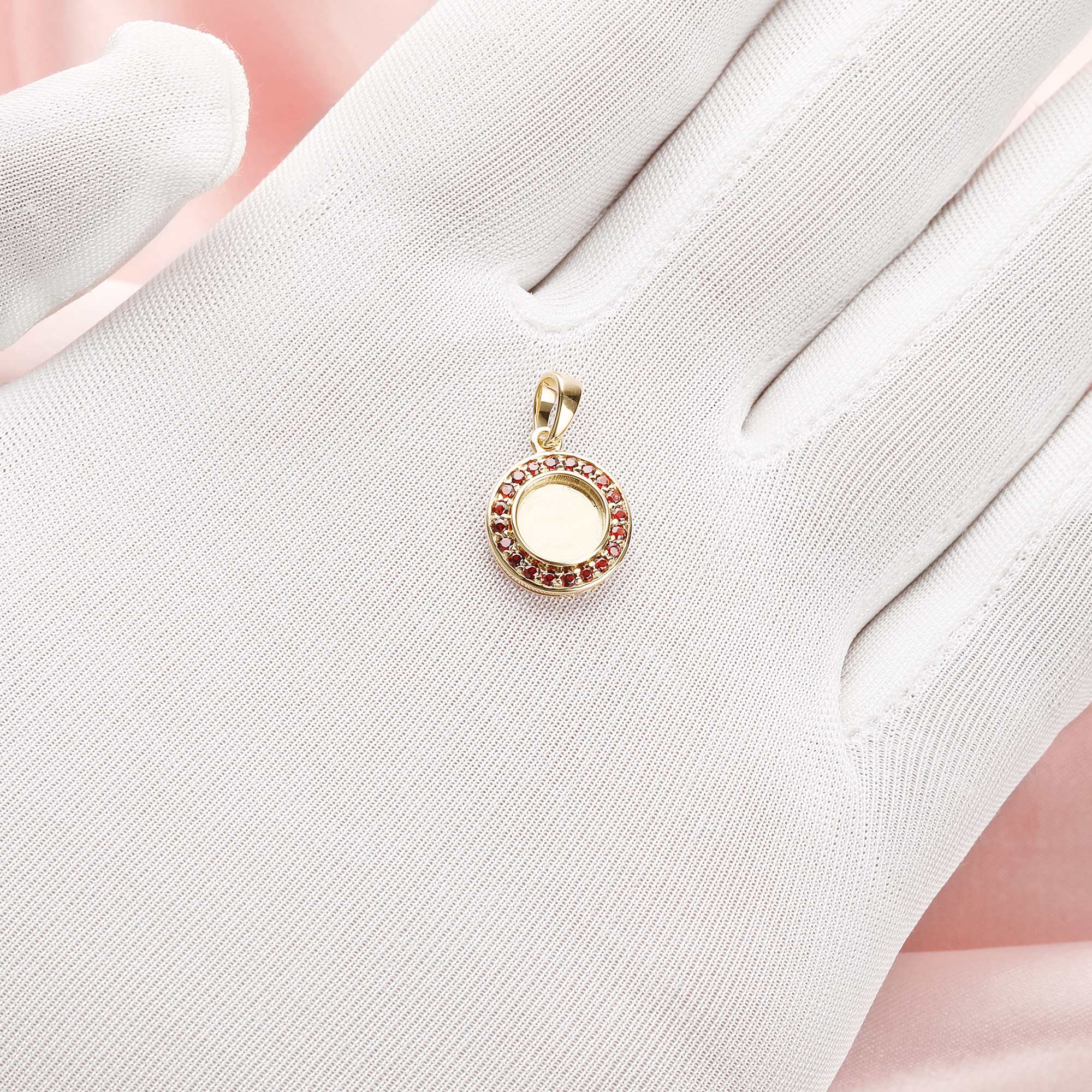 8MM Keepsake Breast Milk Round Pendant Bezel with Birthstone,Solid 14K 18K Gold Charm,Halo Birthstone Deco Charm,DIY Solid Back Charm Bezel For Resin 1411326 - Click Image to Close