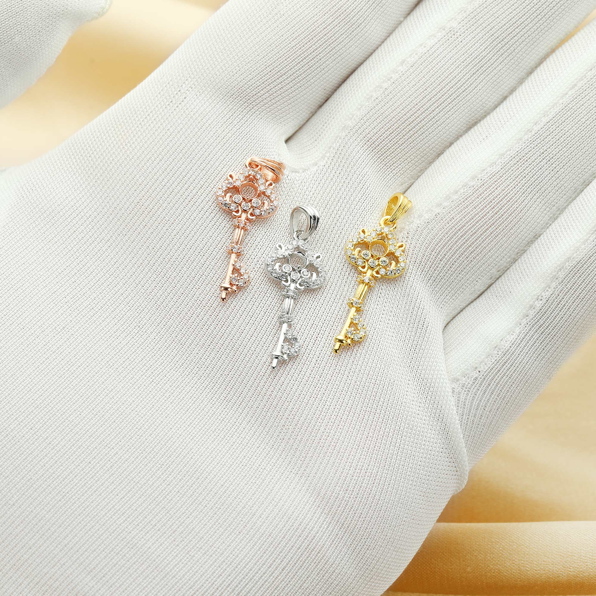 3MM Round Prong Pendant Settings,Vintage Key Pendant,Solid 925 Sterling Silver Rose Gold Plated Pendant Charm,DIY Jewelry Supplies 1411327 - Click Image to Close