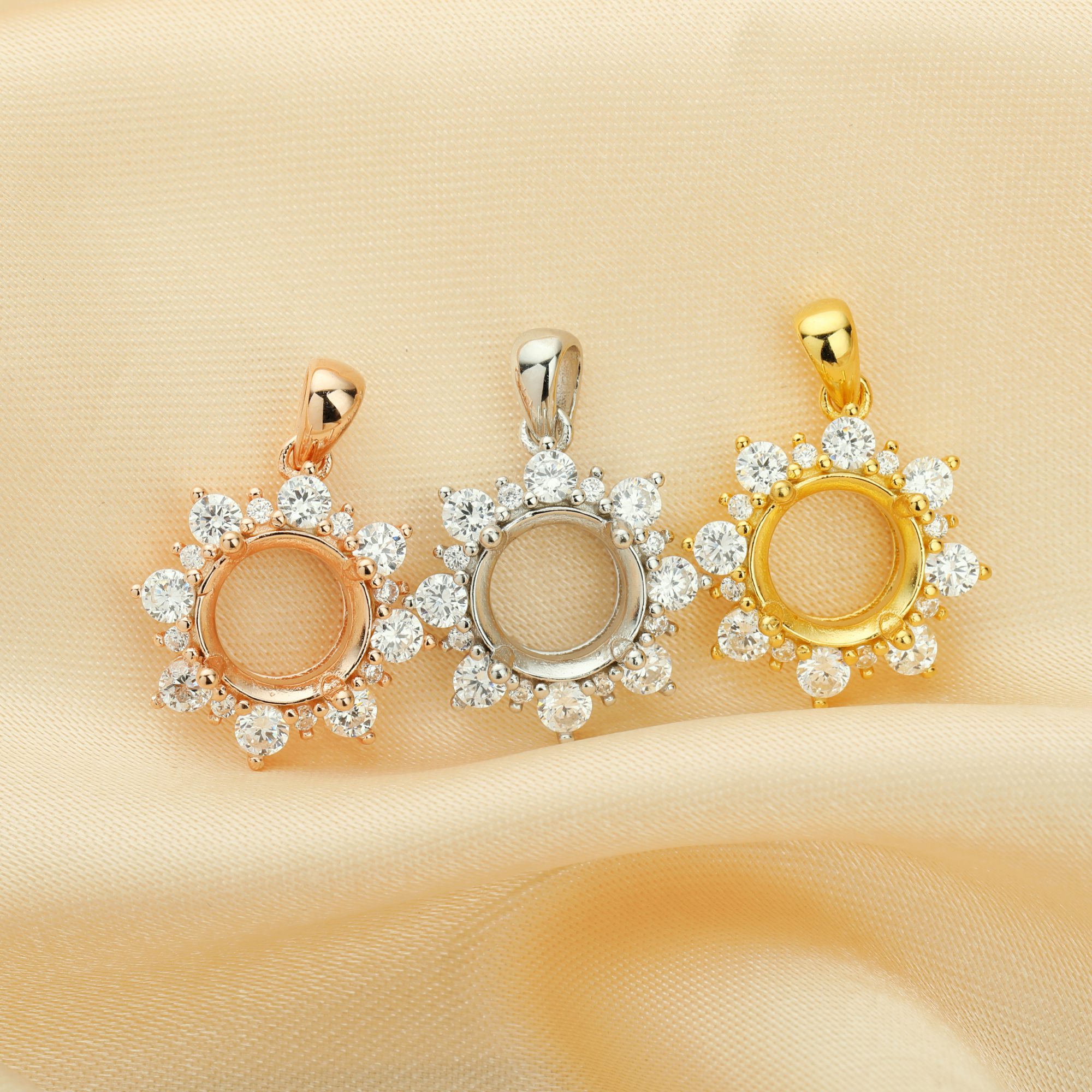 8MM Round Prong Pendant Settings,Flower Solid 925 Sterling Silver Rose Gold Plated Charm,Vintage Pendant Blank Settings,DIY Pendant Supplies 1411339 - Click Image to Close
