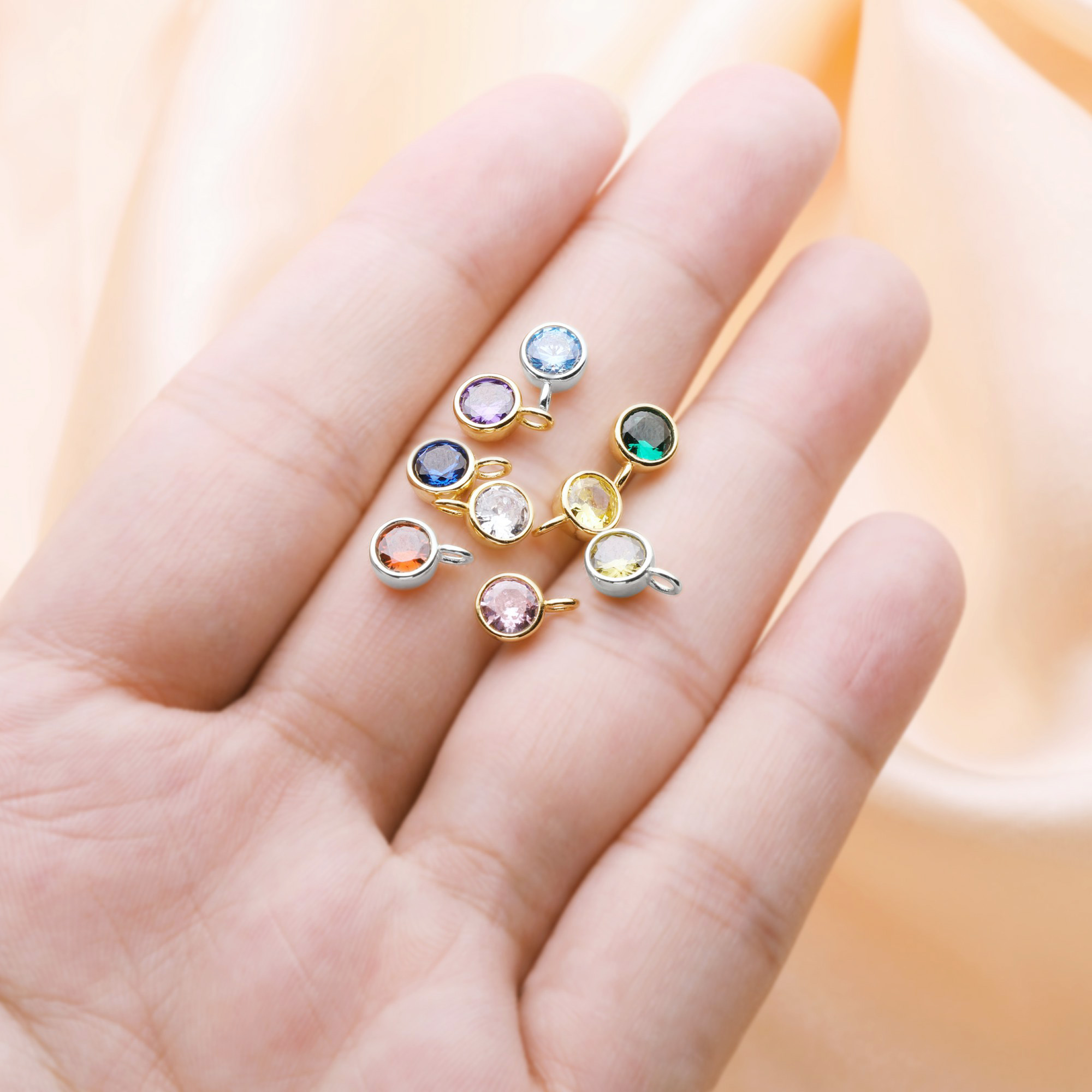 5MM Round Birthstone Charm,Solid 925 Sterling Silver Gold Plated Pendant,Color Stone Pendant Charm,Simulated Color Gemstone Charm,DIY Pendant Supplies 1411345 - Click Image to Close