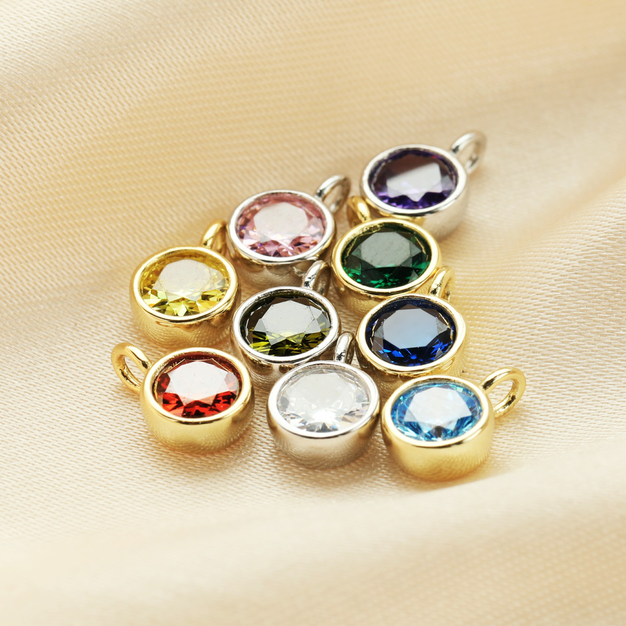 5MM Round Birthstone Charm,Solid 925 Sterling Silver Gold Plated Pendant,Color Stone Pendant Charm,Simulated Color Gemstone Charm,DIY Pendant Supplies 1411345 - Click Image to Close