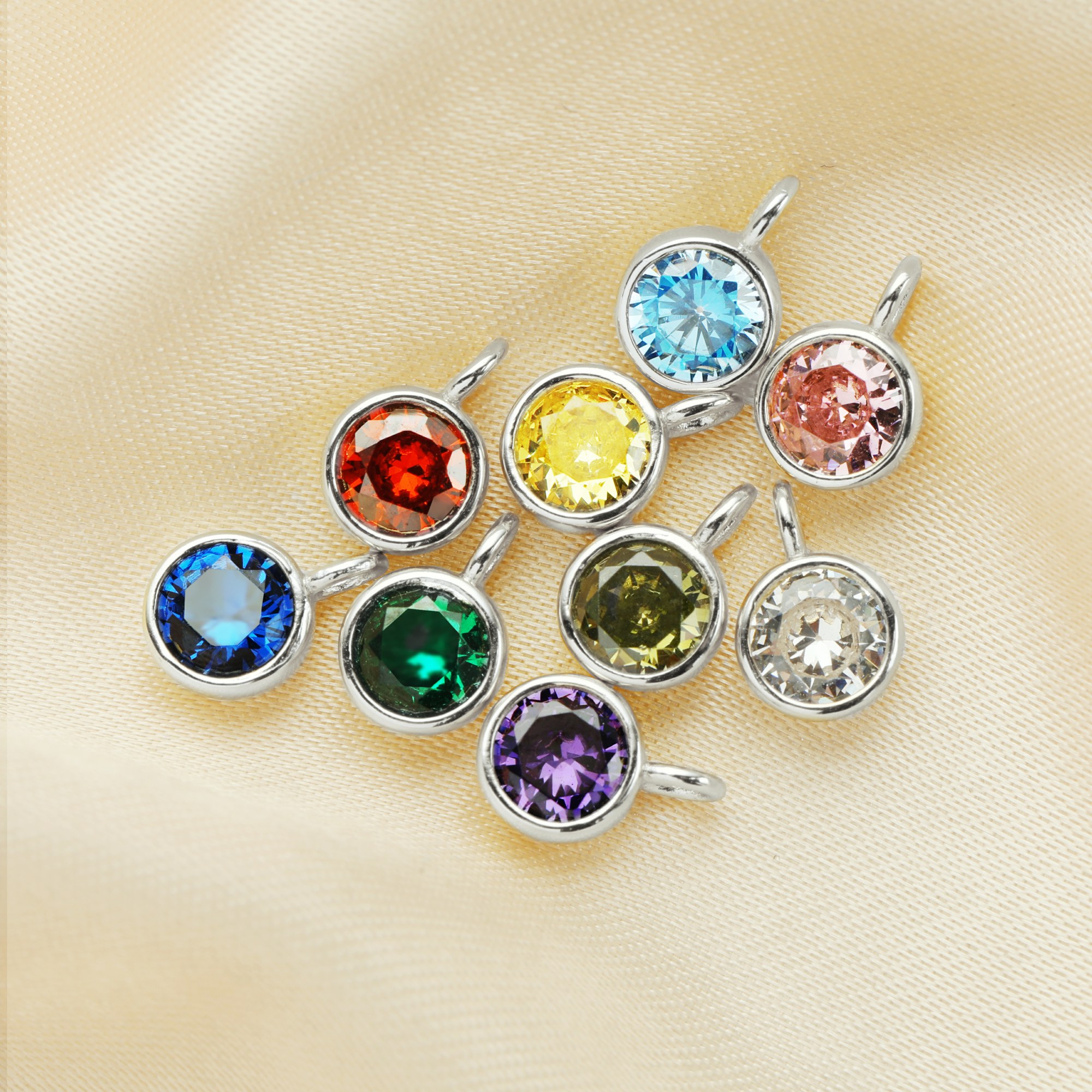 5MM Round Birthstone Charm,Solid 925 Sterling Silver Gold Plated Pendant,Color Stone Pendant Charm,Simulated Color Gemstone Charm,DIY Pendant Supplies 1411345 - Click Image to Close