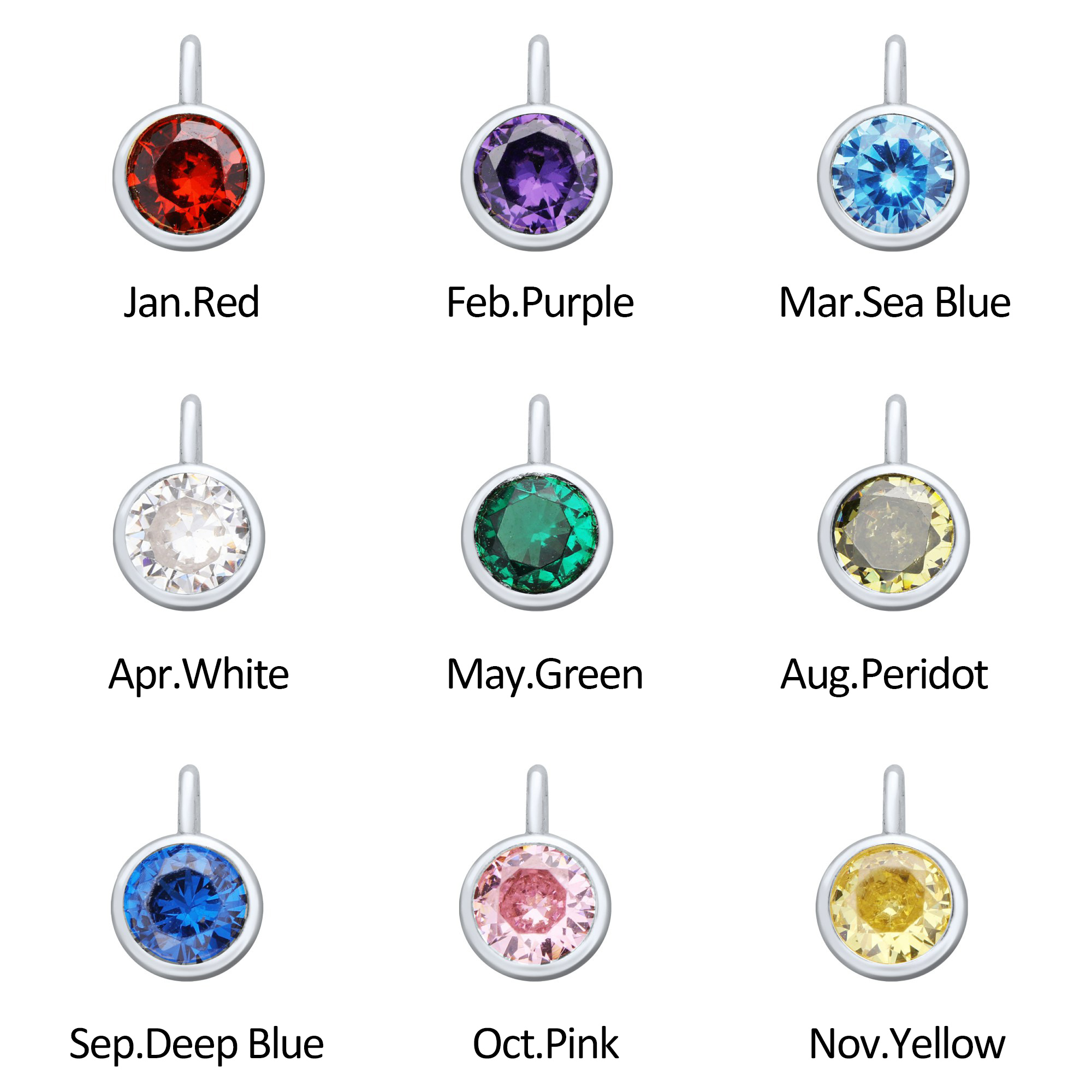 5MM Round Birthstone Charm,Solid 925 Sterling Silver Gold Plated Pendant,Color Stone Pendant Charm,Simulated Color Gemstone Charm,DIY Pendant Supplies 1411345 - Click Image to Close