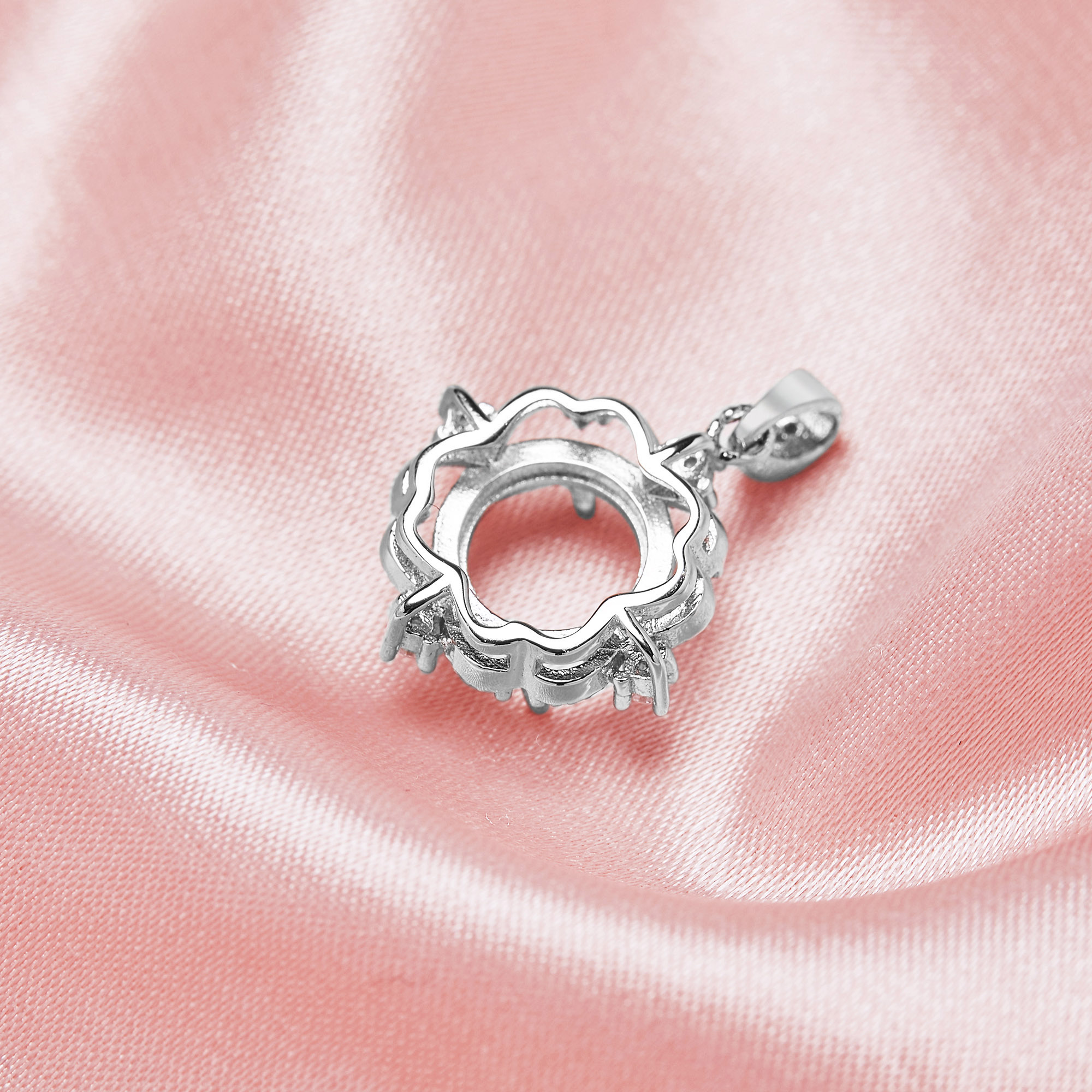 Keepsake Round Prong Pendant Settings,Vintage Style Solid 14K 18K Gold Pendant Charm with Moissanite,Art Deco Pendant,DIY Charm Bezel 1411353 - Click Image to Close