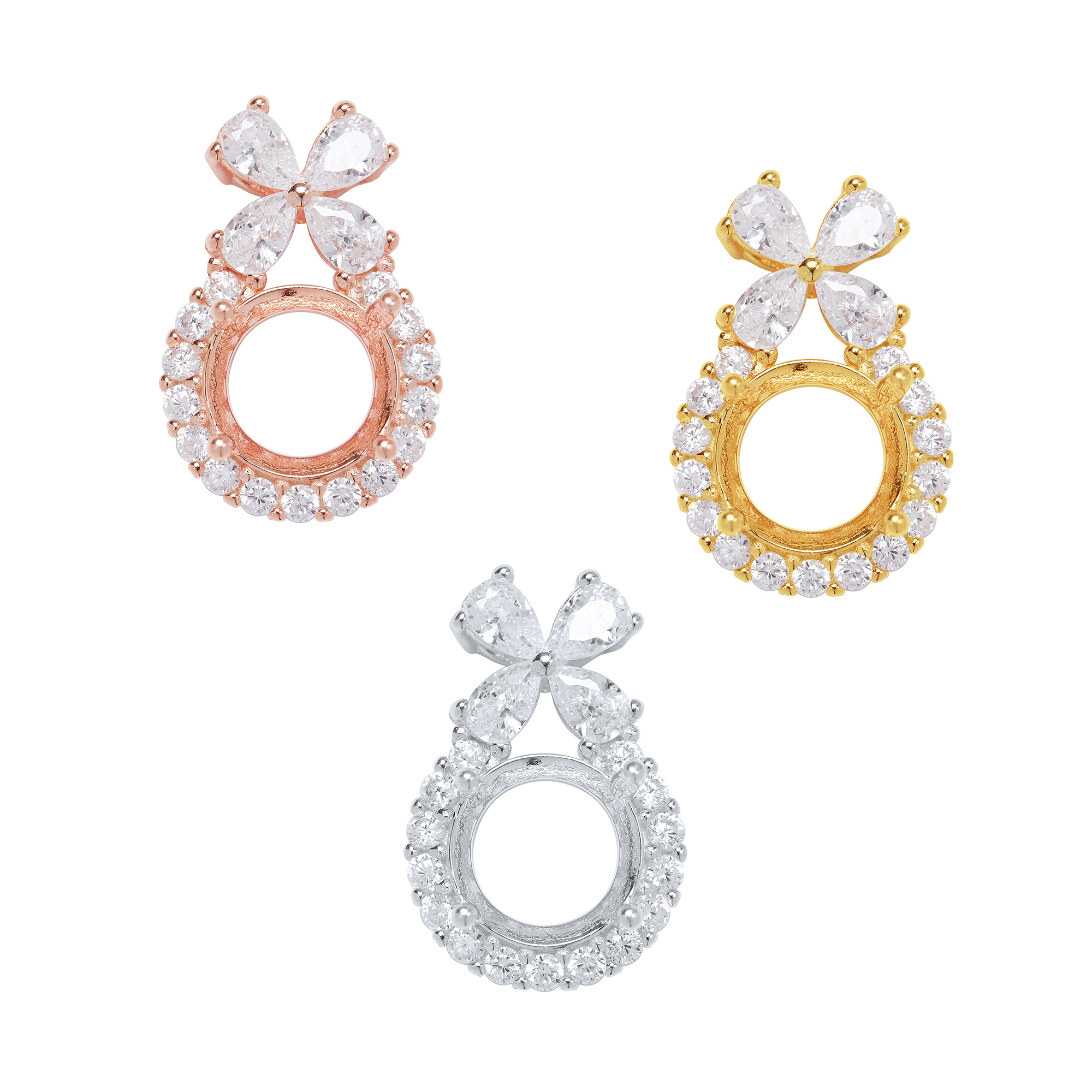 Halo Round Prongs Pendant Settings,Lucky Four Leaf Clover Solid 925 Sterling Silver Rose Gold Plated Charm,Flower Deco Pave CZ Stone Charm,DIY Pendant Supplies 1411355 - Click Image to Close