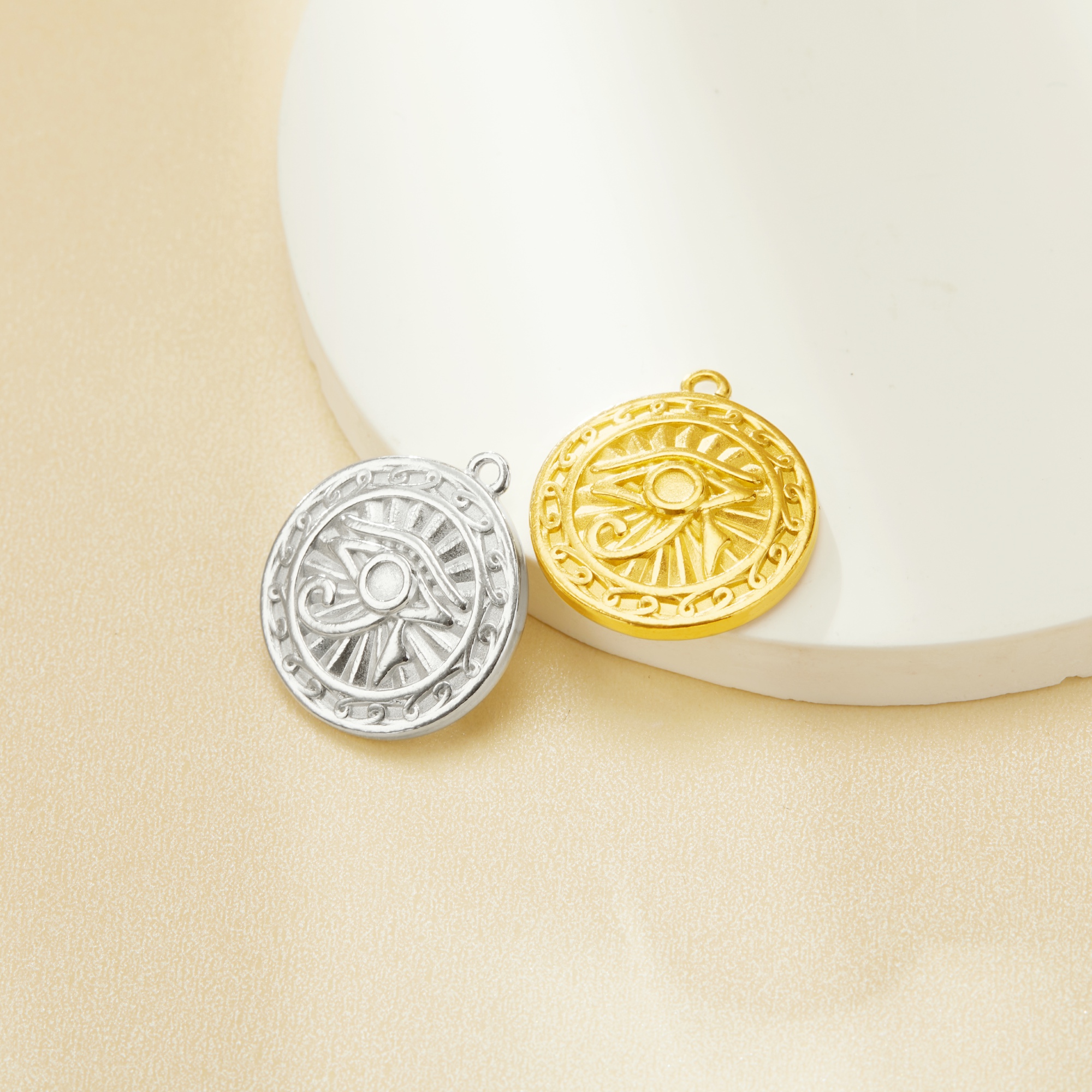 Stainless Steel Round Eye Pendant Charm,Vintage Stainless Steel Eye Pendant,Gold Plated Pendant,DIY Pendant Supplies 1411425 - Click Image to Close