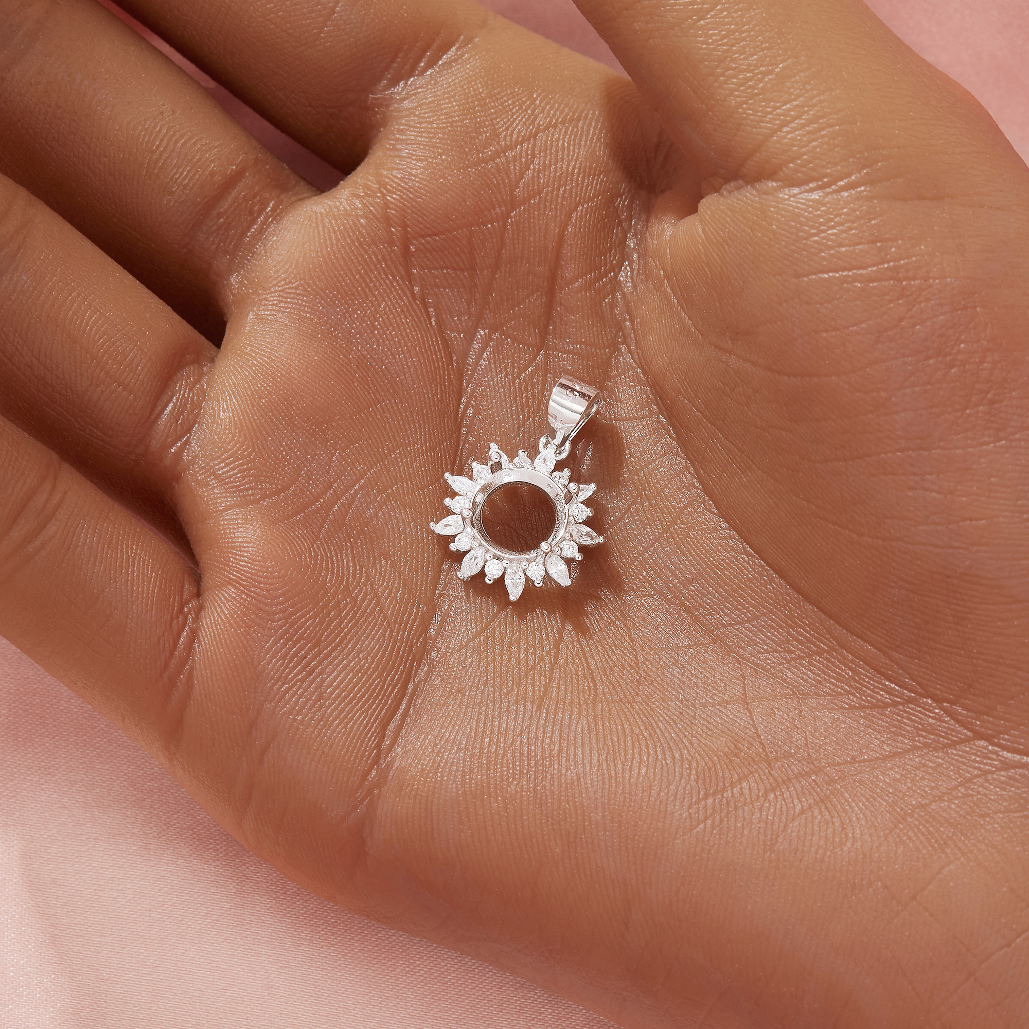 Halo Round Prong Pendant Settings,Flower Solid 14K 18K Gold Pendant,Moissanite Diamond Round Pendant,DIY Pendant Supplies 1411437 - Click Image to Close