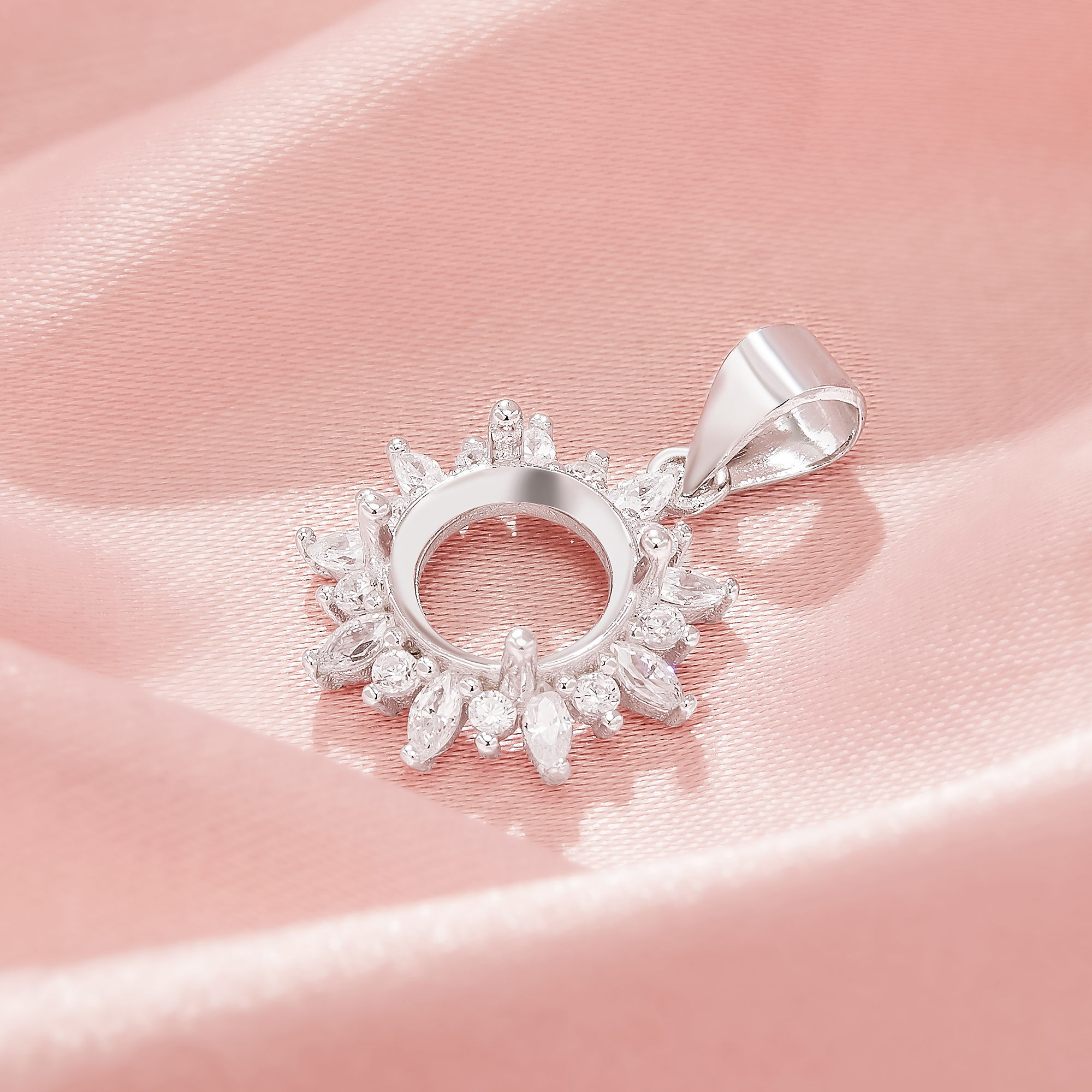 Halo Round Prong Pendant Settings,Flower Solid 14K 18K Gold Pendant,Moissanite Diamond Round Pendant,DIY Pendant Supplies 1411437 - Click Image to Close