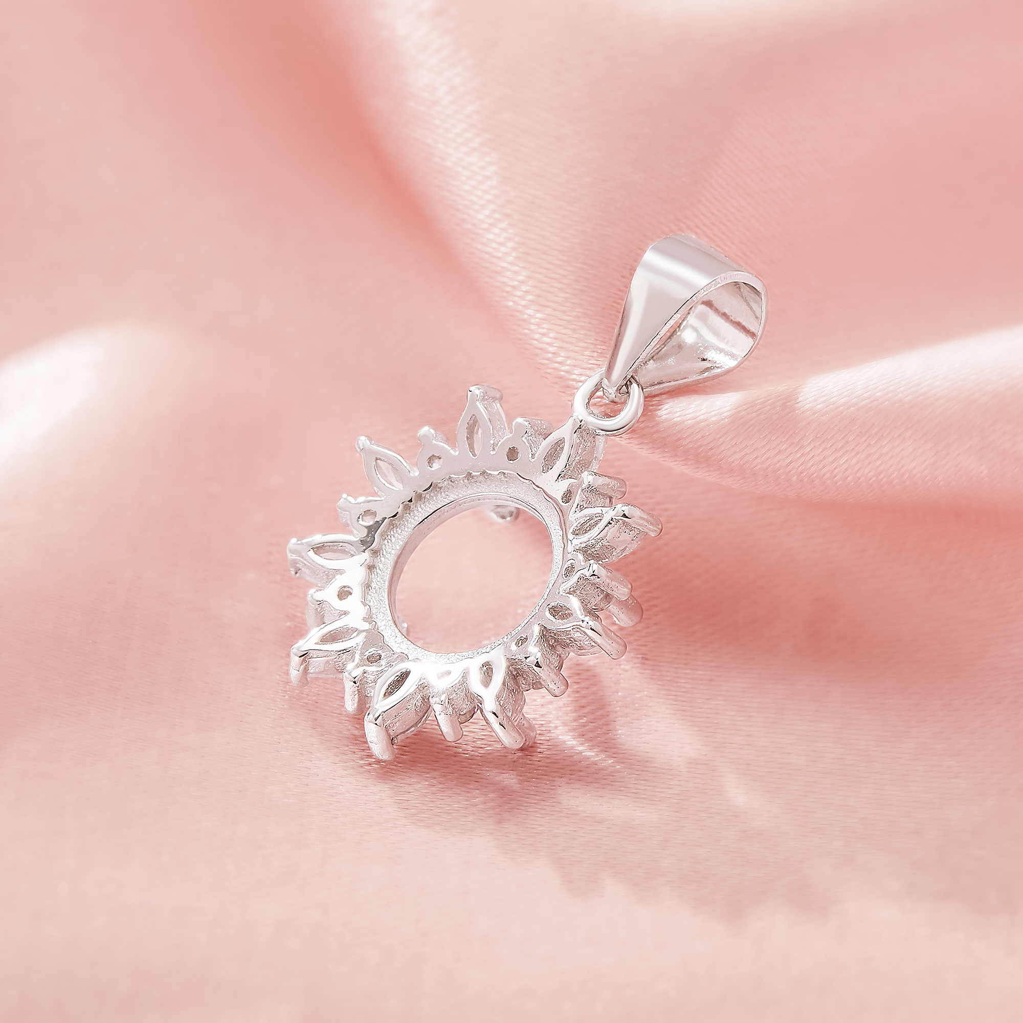 Halo Round Prong Pendant Settings,Flower Solid 14K 18K Gold Pendant,Moissanite Diamond Round Pendant,DIY Pendant Supplies 1411437 - Click Image to Close