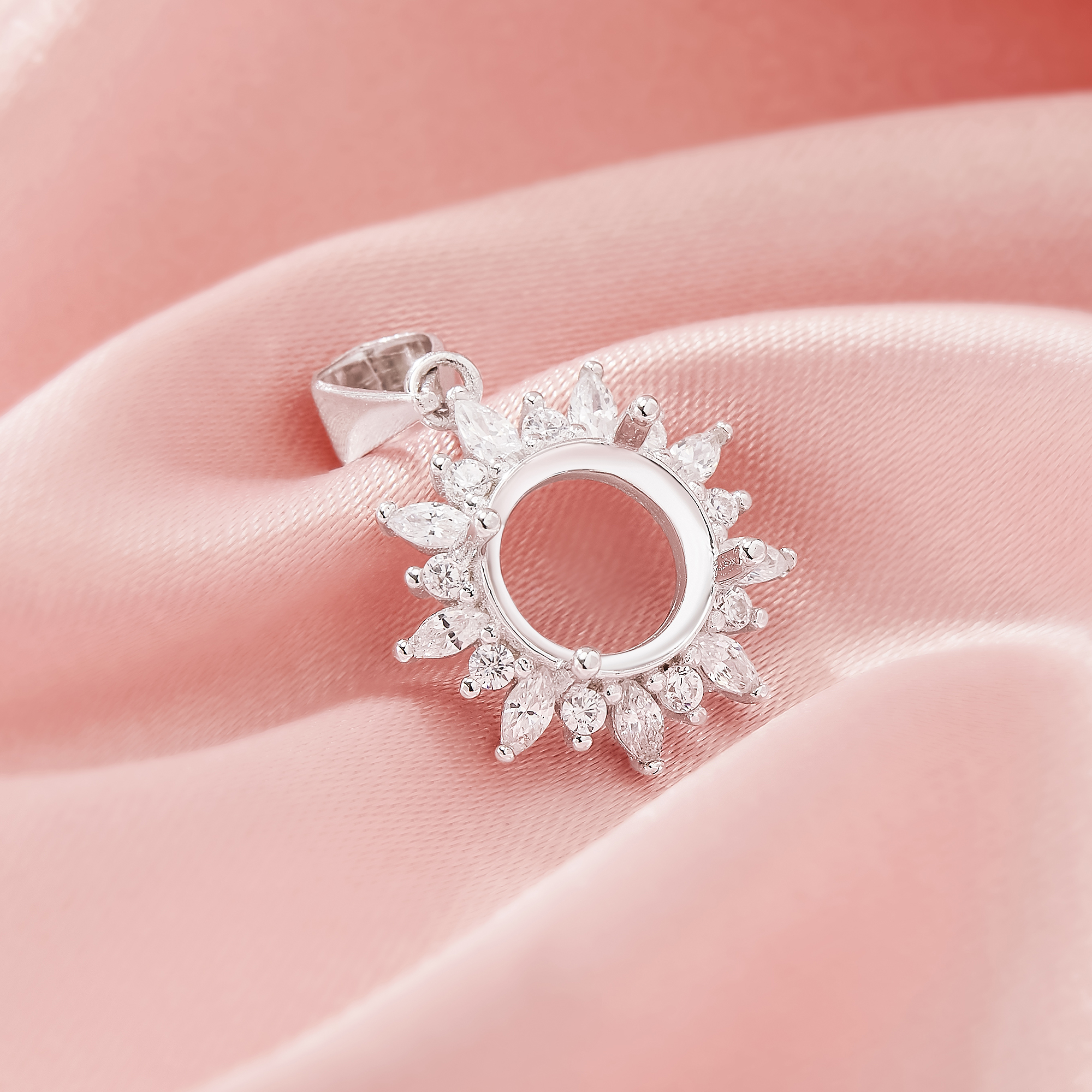 Halo Round Prong Pendant Settings,Flower Solid 14K 18K Gold Pendant,Moissanite Diamond Round Pendant,DIY Pendant Supplies 1411437 - Click Image to Close