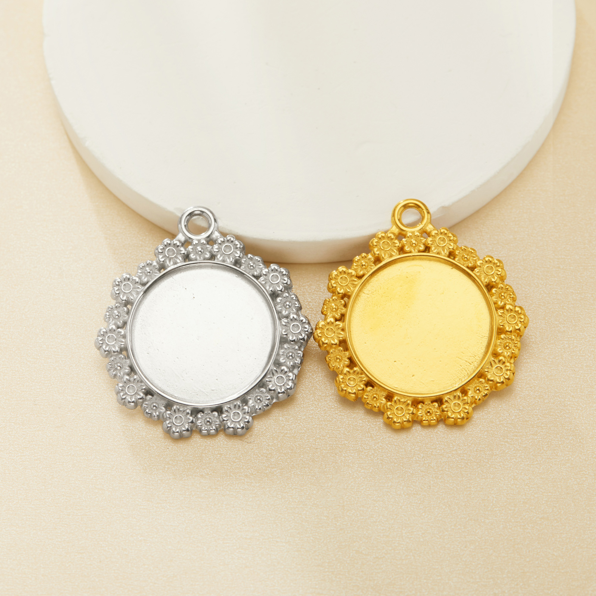 Keepsake Breastmilk Stainless Steel Round Bezel Pendant,Flower Art Deco Round Pendant Charm,Silver Gold Pendant,DIY Pendant Supplies 1411439 - Click Image to Close