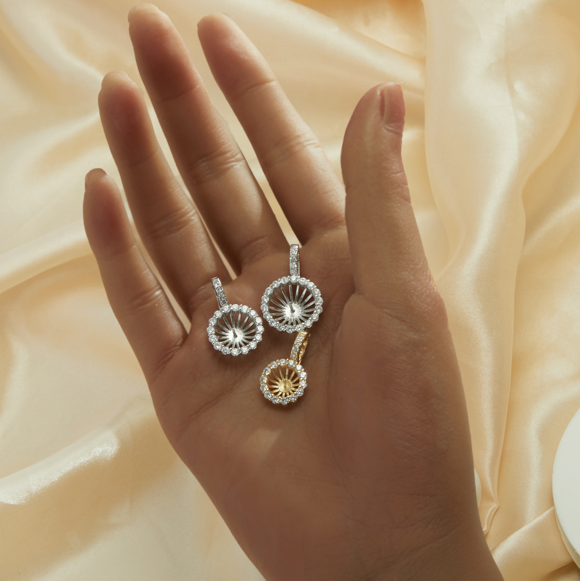 Keepsake Breast Milk Resin Ball Round Pin Pendant Settings for Half Drilled Pearl Bead,Solid 925 Sterling Silver Gold Plated Pendant,DIY Pendant Blank Supplies 1411456 - Click Image to Close