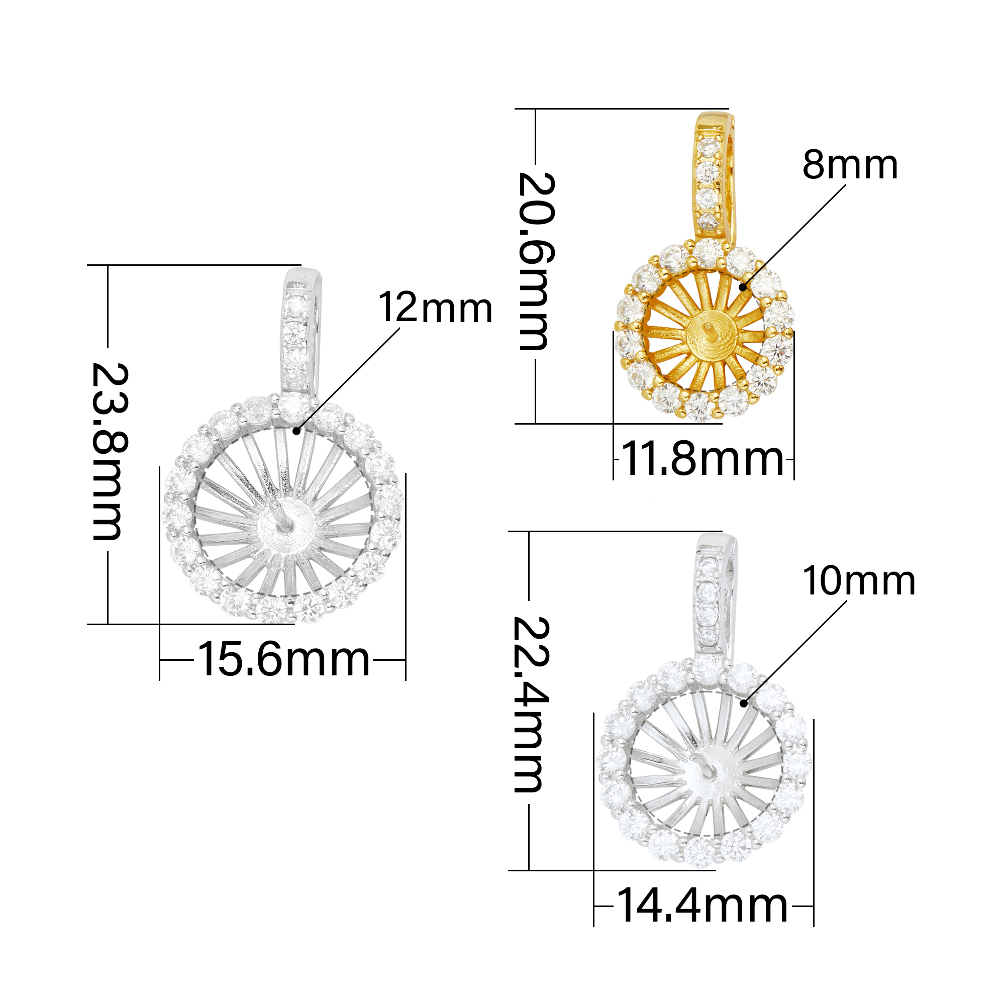 Keepsake Breast Milk Resin Ball Round Pin Pendant Settings for Half Drilled Pearl Bead,Solid 925 Sterling Silver Gold Plated Pendant,DIY Pendant Blank Supplies 1411456 - Click Image to Close