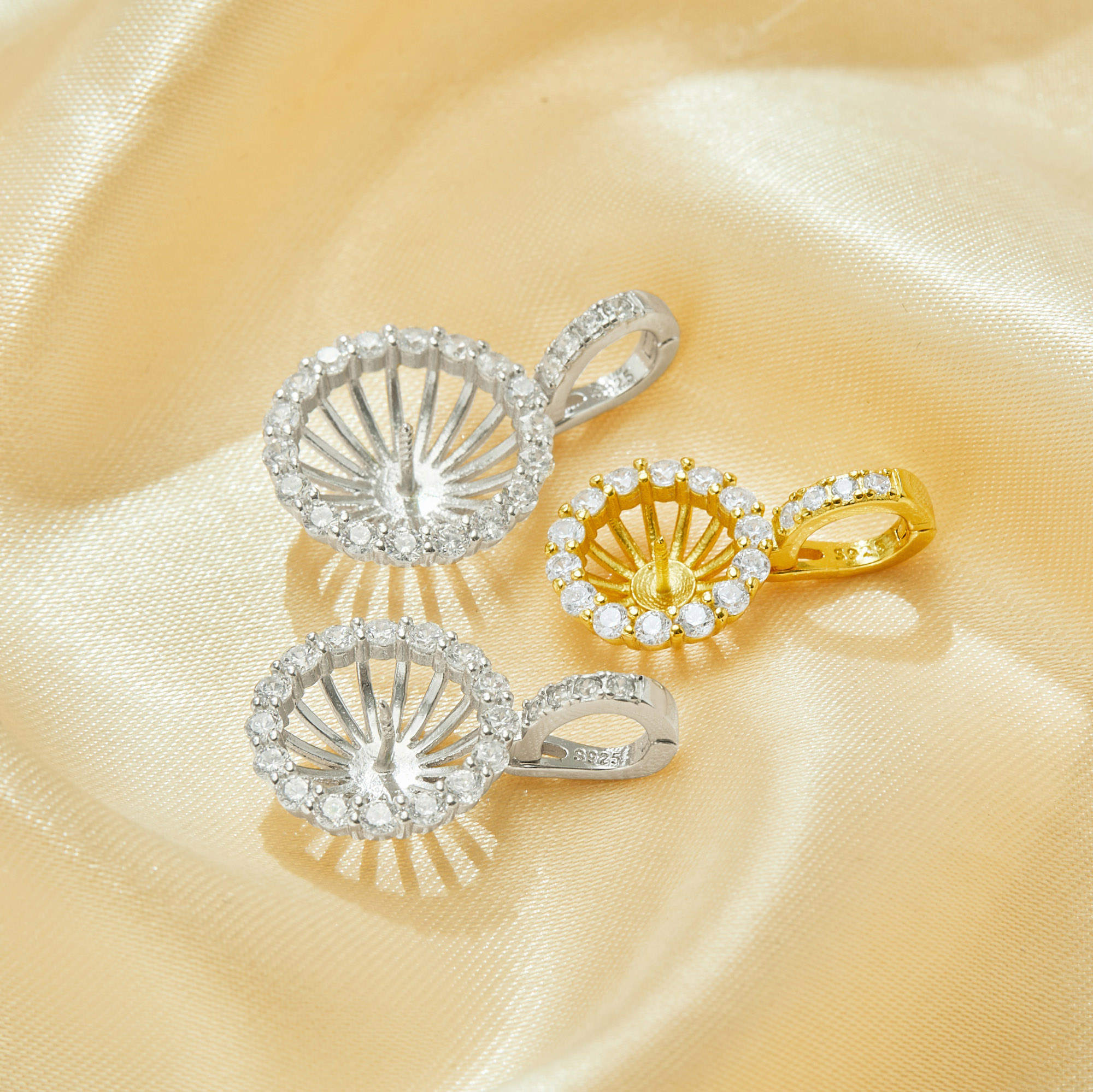 Keepsake Breast Milk Resin Ball Round Pin Pendant Settings for Half Drilled Pearl Bead,Solid 925 Sterling Silver Gold Plated Pendant,DIY Pendant Blank Supplies 1411456 - Click Image to Close