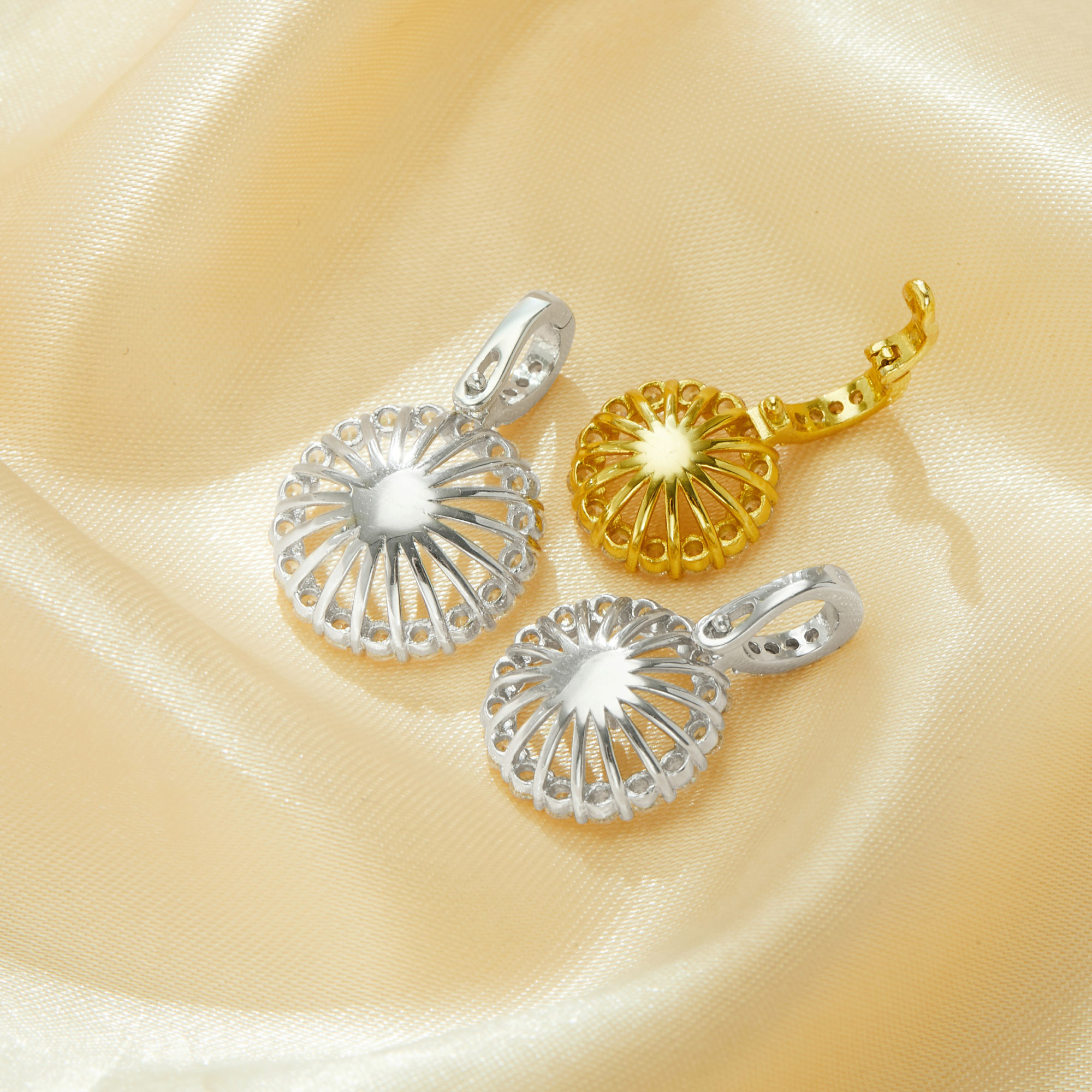 Keepsake Breast Milk Resin Ball Round Pin Pendant Settings for Half Drilled Pearl Bead,Solid 925 Sterling Silver Gold Plated Pendant,DIY Pendant Blank Supplies 1411456 - Click Image to Close