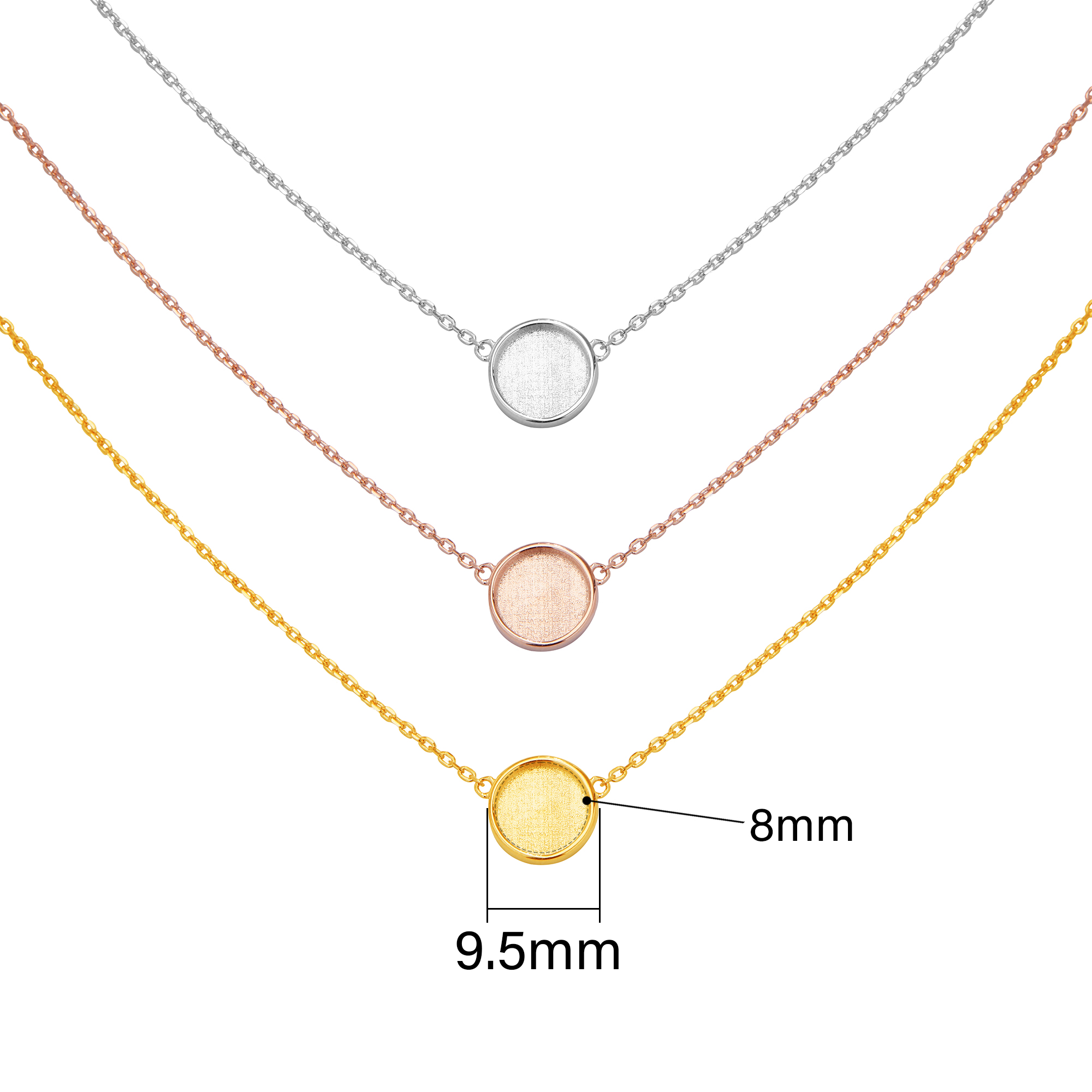 8MM Keepsake Breast Milk Resin Round Bezel Pendant Necklace Settings,Solid 925 Sterling Silver Rose Gold Plated Chain Necklace 16''+2'' 1411457 - Click Image to Close