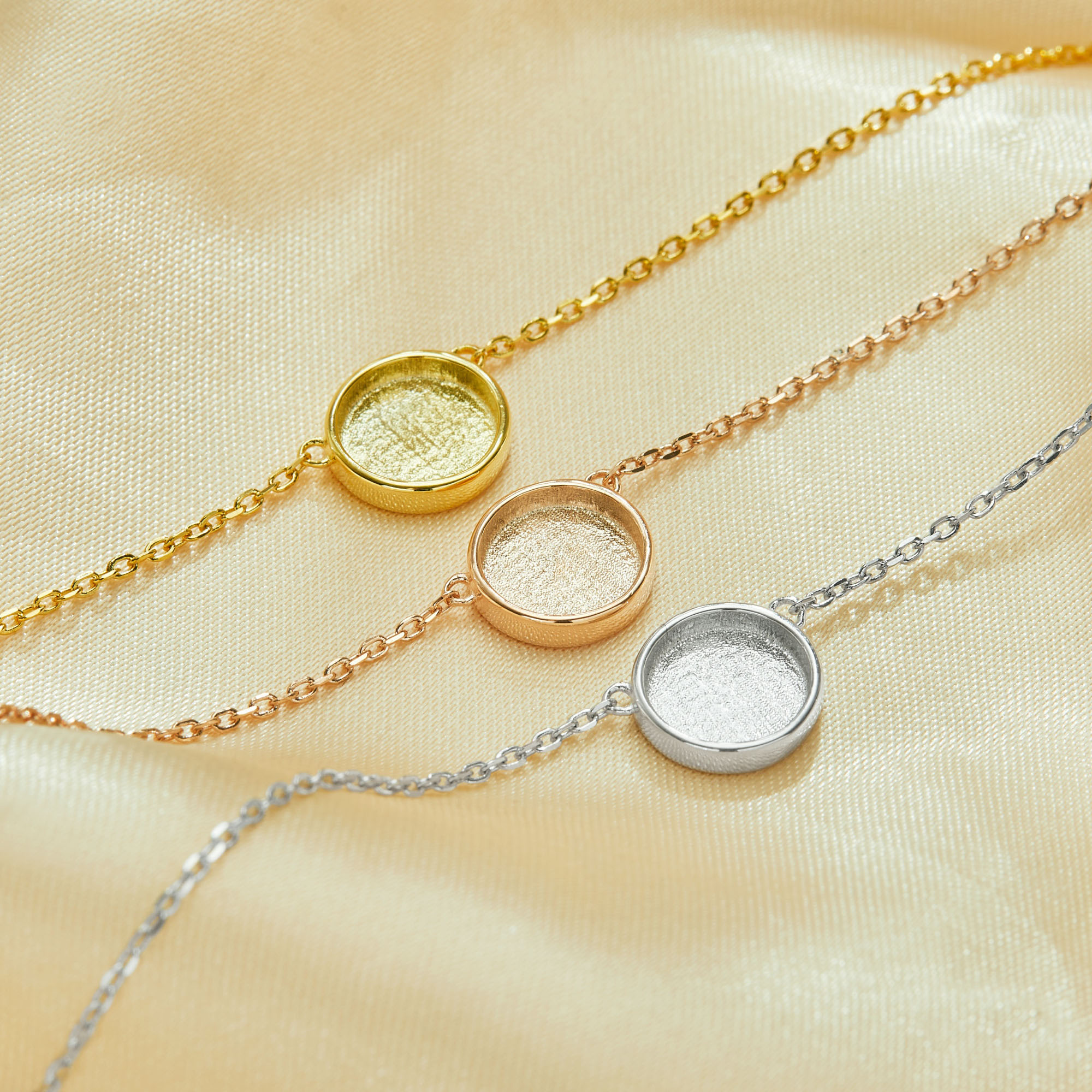 8MM Keepsake Breast Milk Resin Round Bezel Pendant Necklace Settings,Solid 925 Sterling Silver Rose Gold Plated Chain Necklace 16''+2'' 1411457 - Click Image to Close