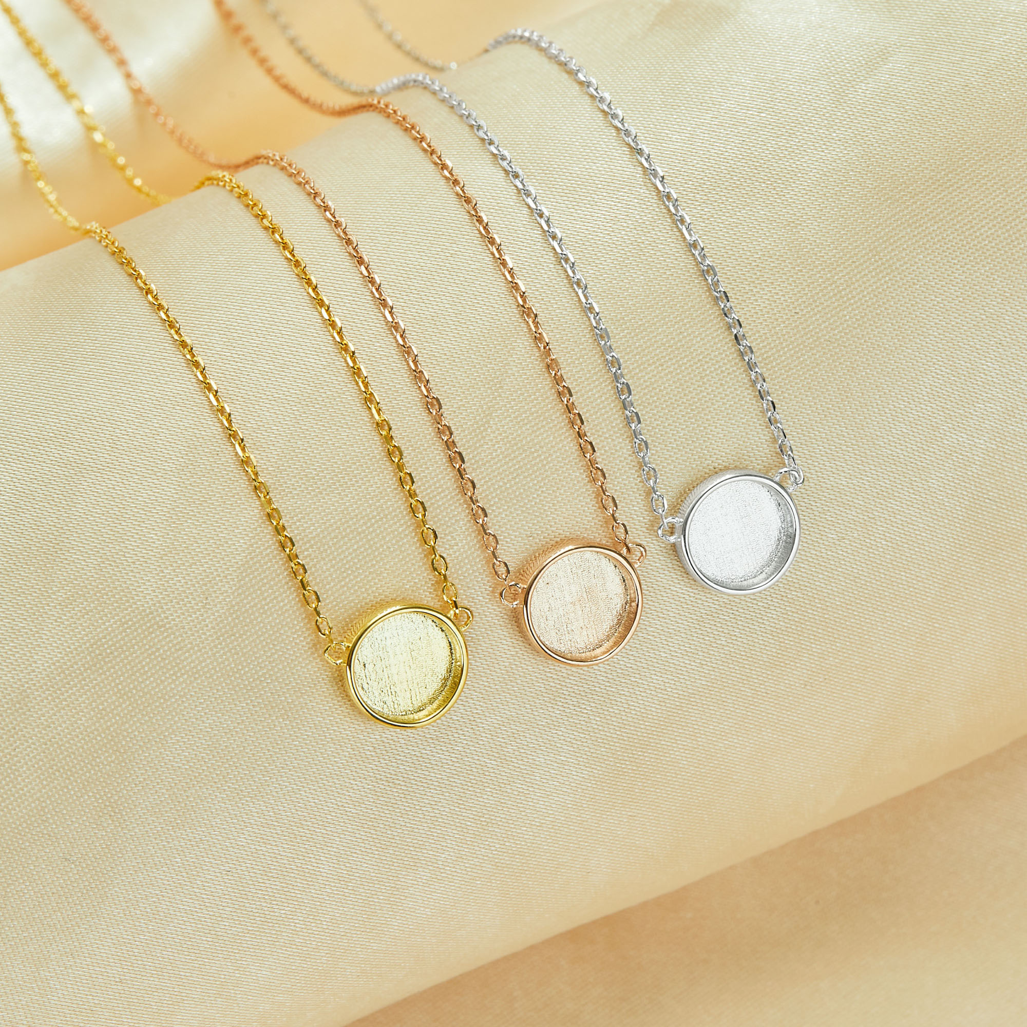 8MM Keepsake Breast Milk Resin Round Bezel Pendant Necklace Settings,Solid 925 Sterling Silver Rose Gold Plated Chain Necklace 16''+2'' 1411457 - Click Image to Close