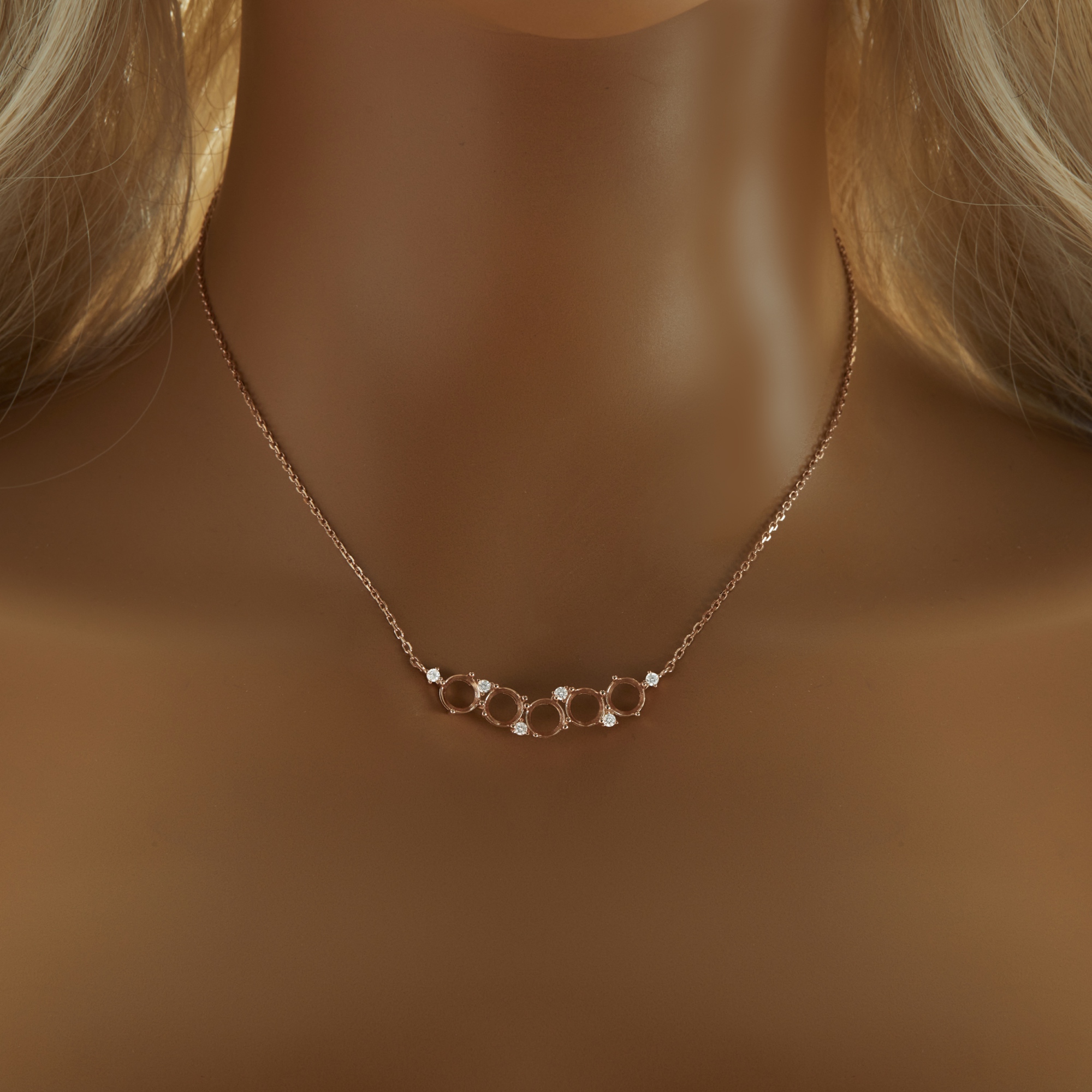 Five Stones 6MM Round Prong Pendant Necklace Settings,Solid 925 Sterling Silver Rose Gold Plated Necklace,Dainty CZ Stone Necklace 16''+2'' 1411458 - Click Image to Close