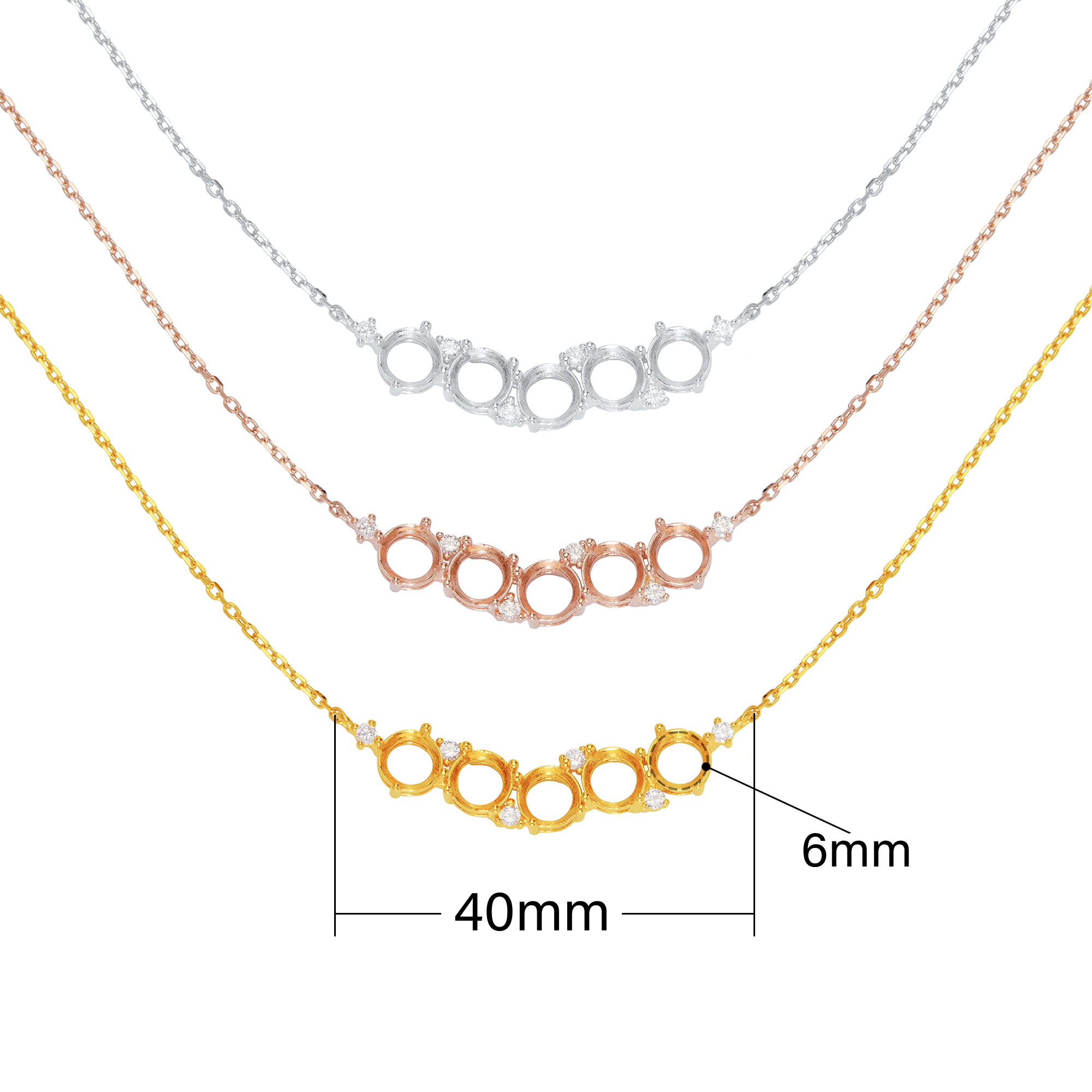 Five Stones 6MM Round Prong Pendant Necklace Settings,Solid 925 Sterling Silver Rose Gold Plated Necklace,Dainty CZ Stone Necklace 16''+2'' 1411458 - Click Image to Close